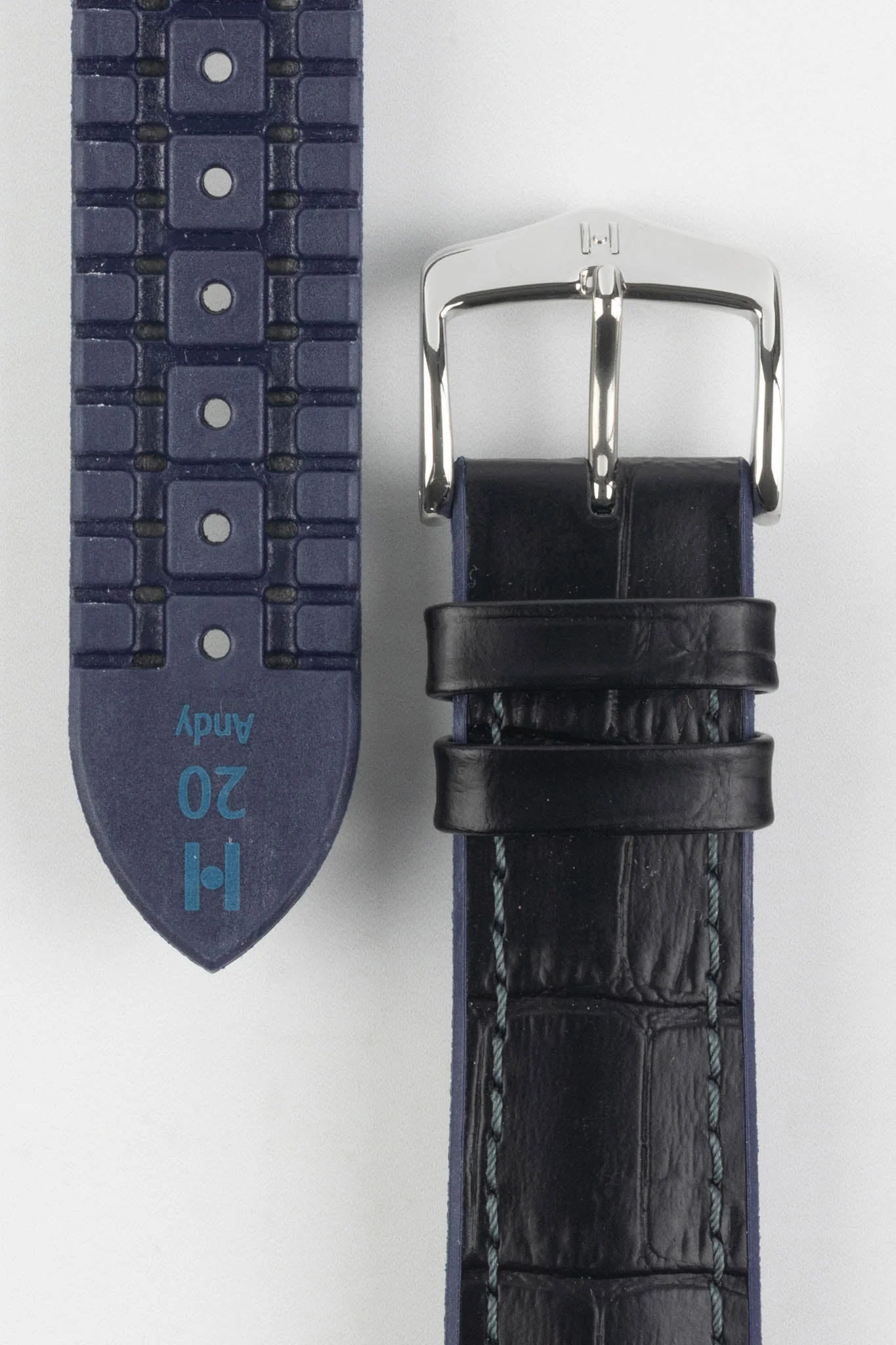 Hirsch ANDY Alligator Embossed Performance Watch Strap in BLACK / BLUE - Image 3