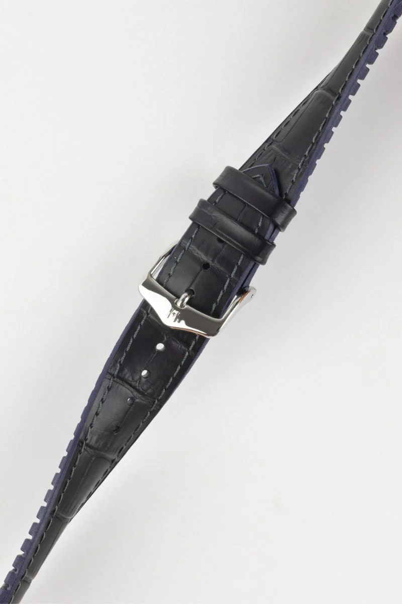 Hirsch ANDY Alligator Embossed Performance Watch Strap in BLACK / BLUE - Image 5