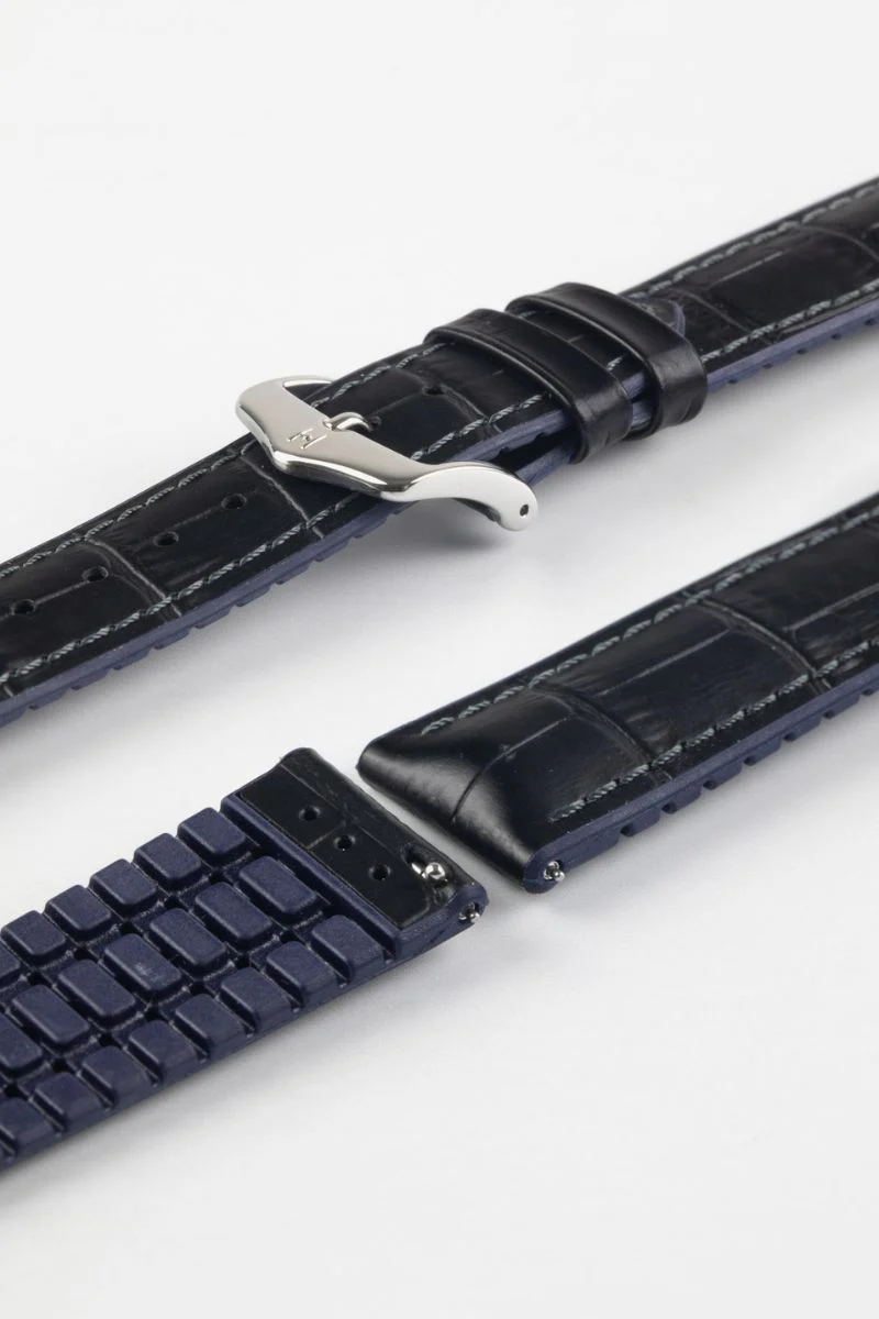 Hirsch ANDY Alligator Embossed Performance Watch Strap in BLACK / BLUE - Image 7