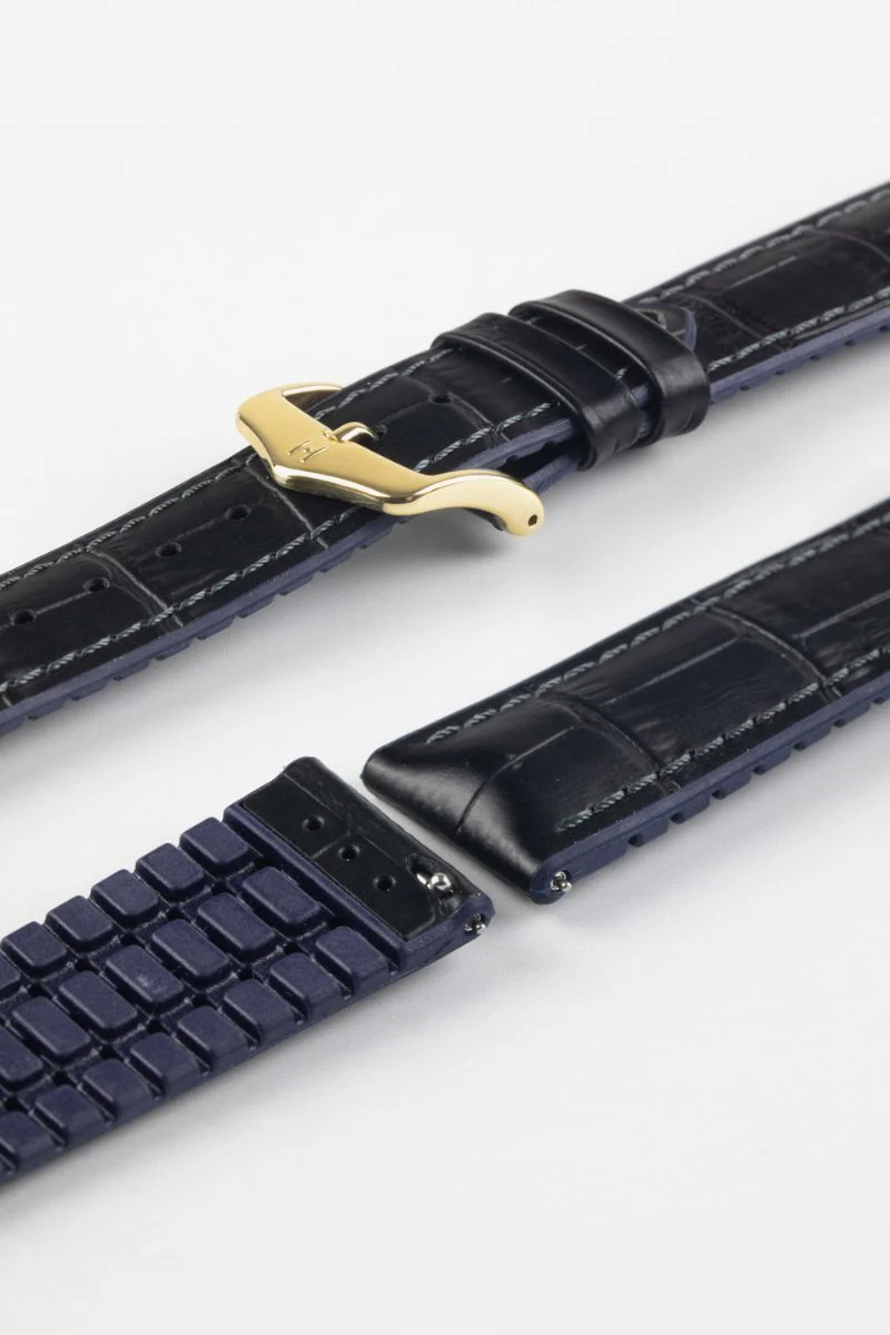 Hirsch ANDY Alligator Embossed Performance Watch Strap in BLACK / BLUE - Image 8