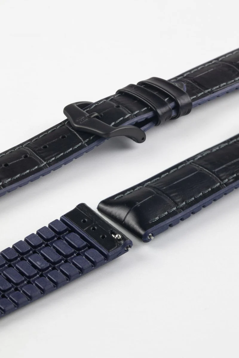 Hirsch ANDY Alligator Embossed Performance Watch Strap in BLACK / BLUE - Image 9