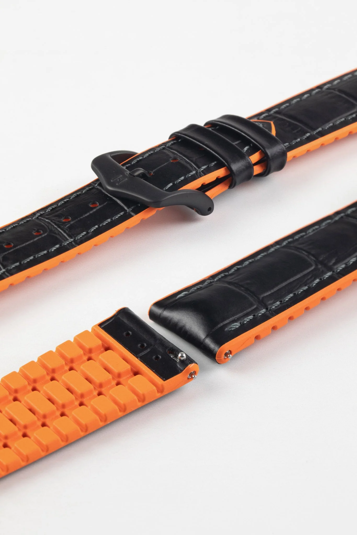 Hirsch ANDY Alligator Embossed Performance Watch Strap in BLACK /ORANGE - Image 9