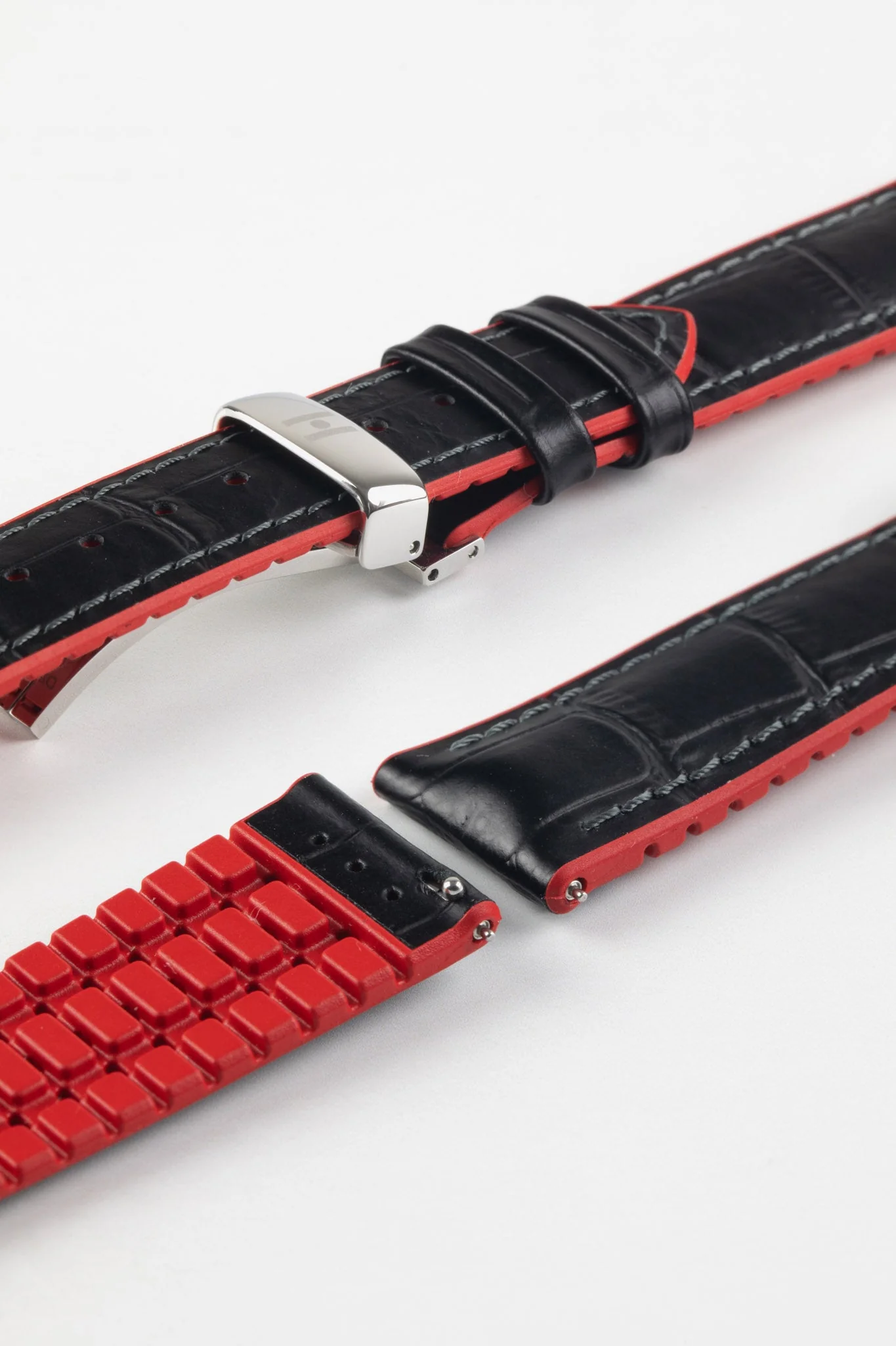 Hirsch ANDY Alligator Embossed Performance Watch Strap in BLACK / RED - Image 11