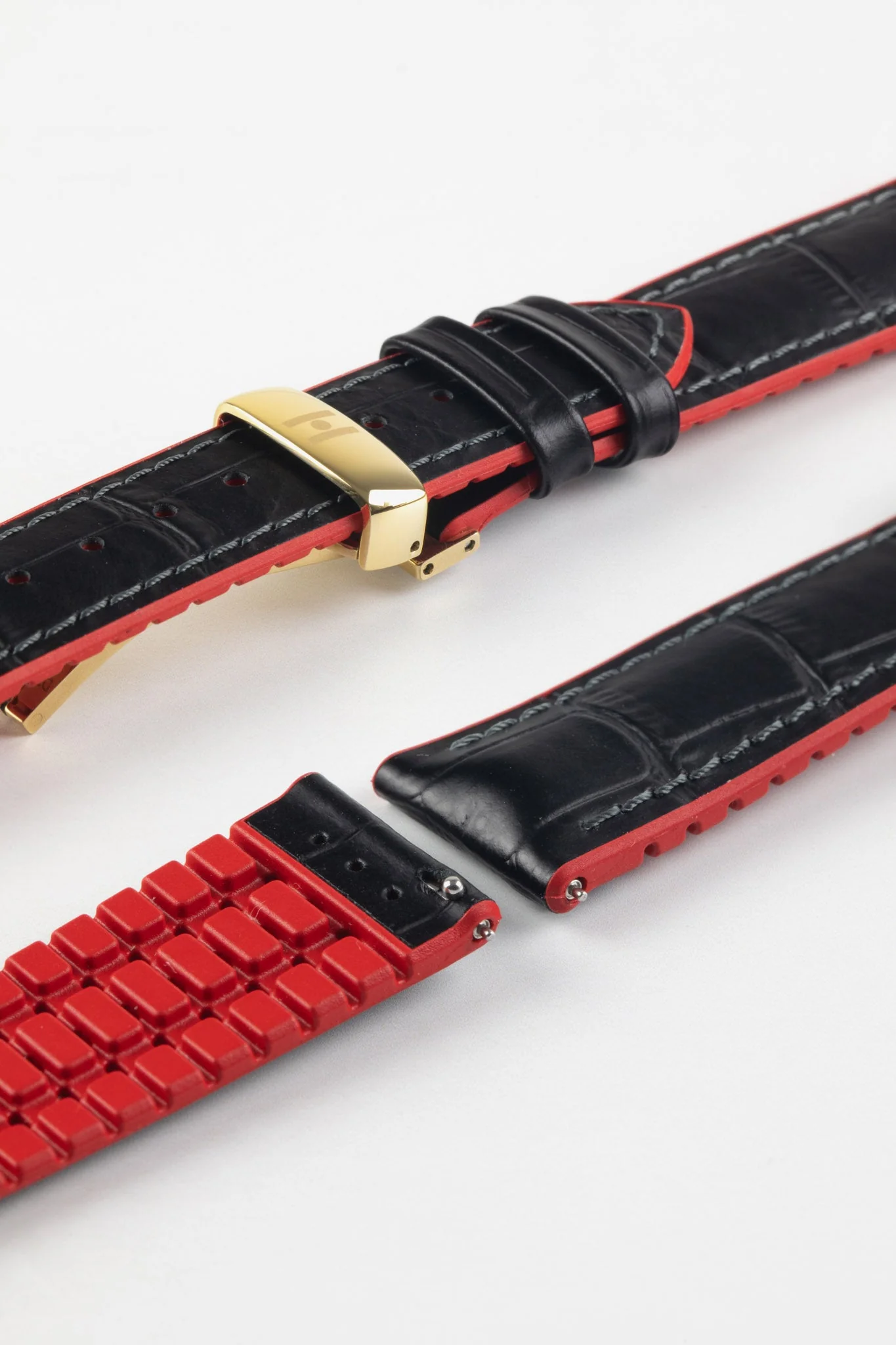 Hirsch ANDY Alligator Embossed Performance Watch Strap in BLACK / RED - Image 12