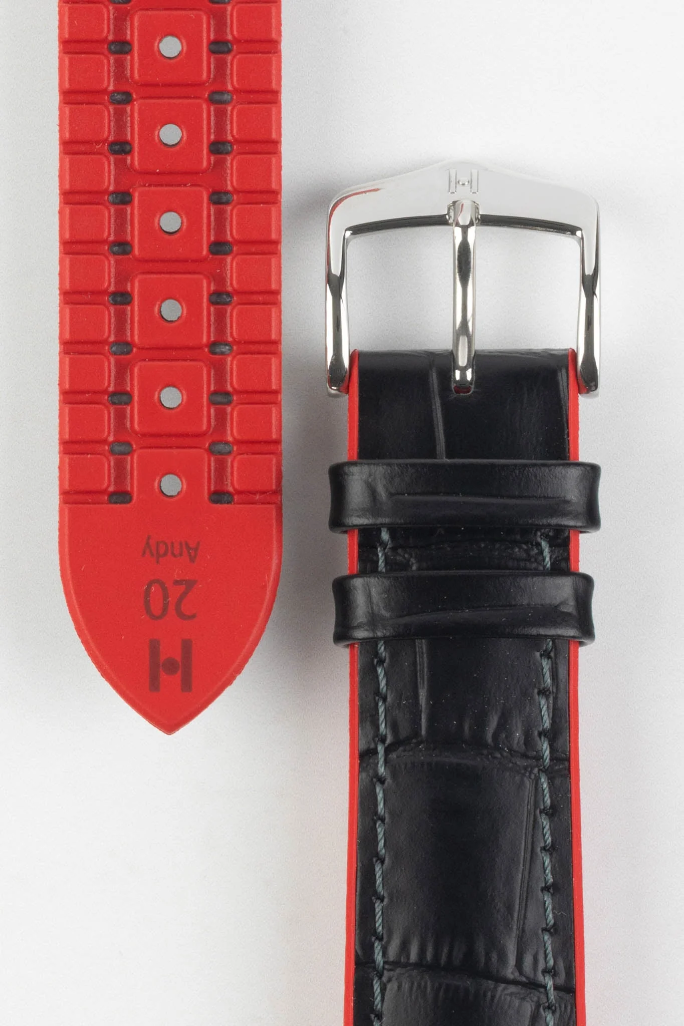 Hirsch ANDY Alligator Embossed Performance Watch Strap in BLACK / RED - Image 3