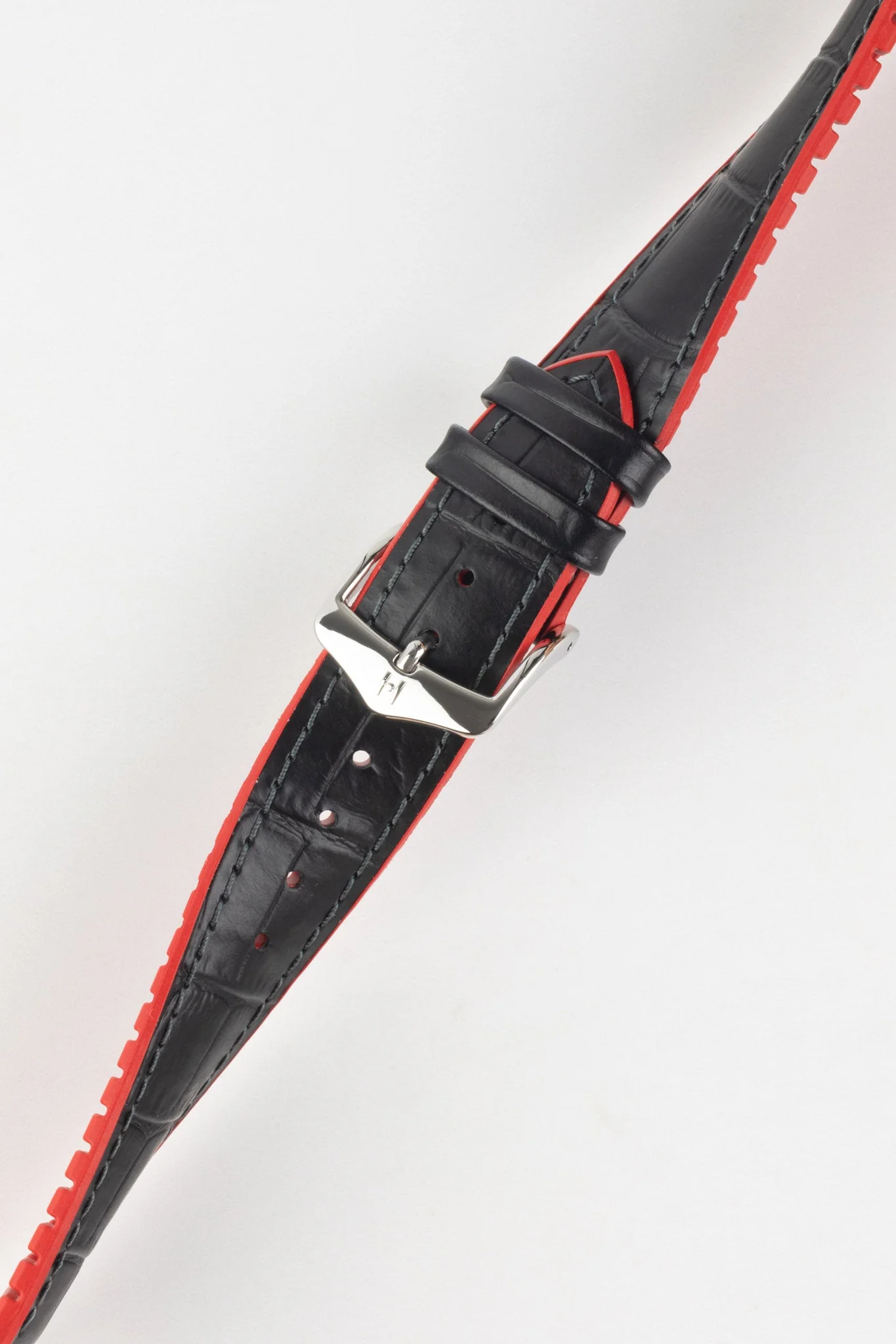 Hirsch ANDY Alligator Embossed Performance Watch Strap in BLACK / RED - Image 5