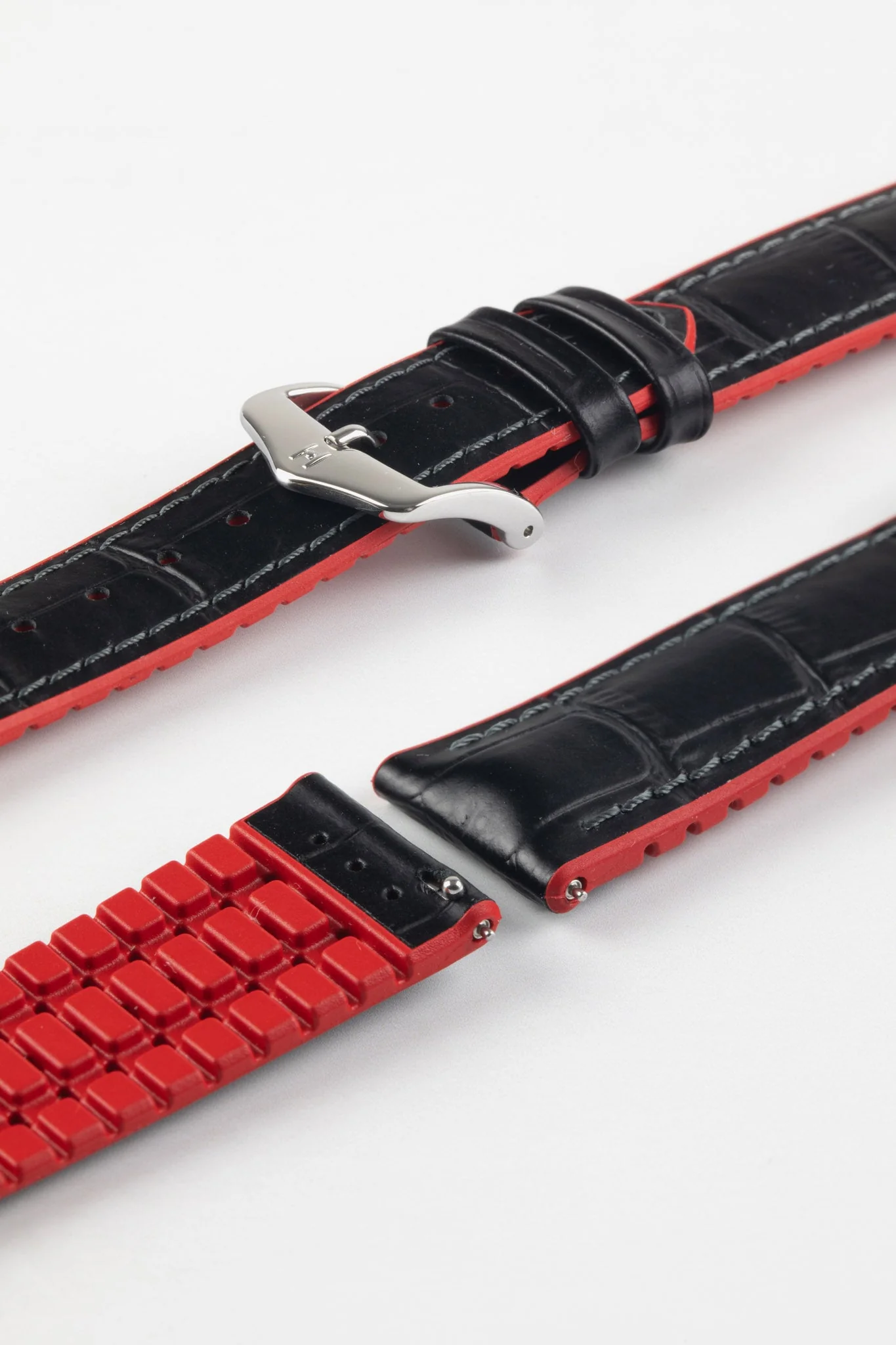 Hirsch ANDY Alligator Embossed Performance Watch Strap in BLACK / RED - Image 7