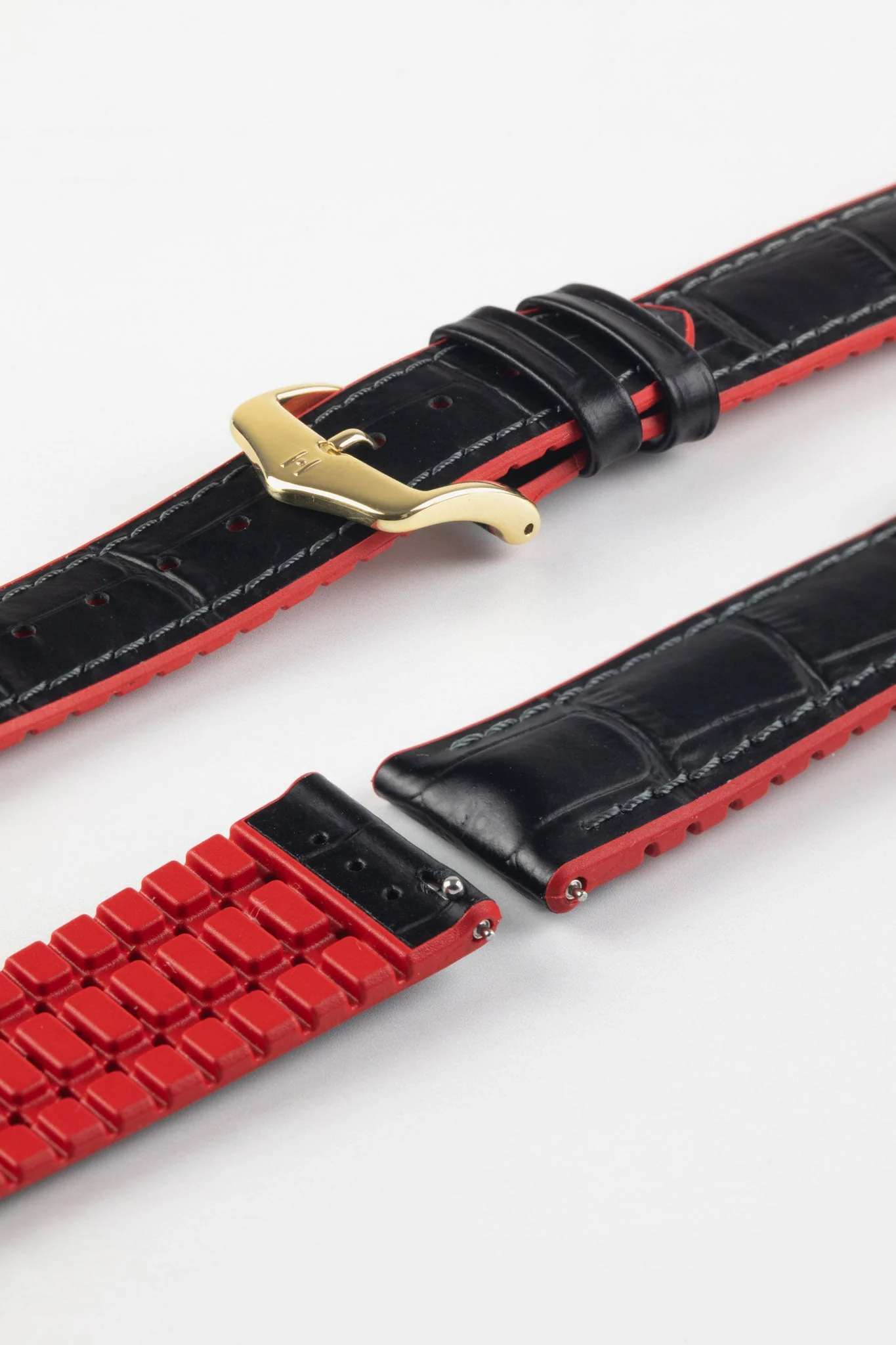 Hirsch ANDY Alligator Embossed Performance Watch Strap in BLACK / RED - Image 8
