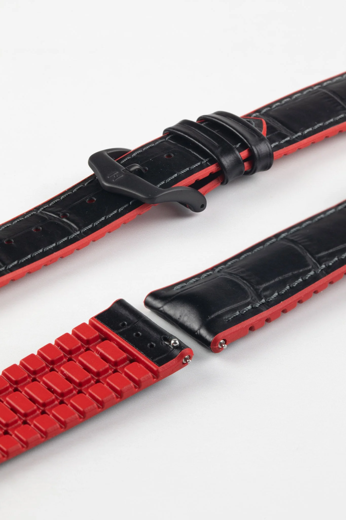 Hirsch ANDY Alligator Embossed Performance Watch Strap in BLACK / RED - Image 9