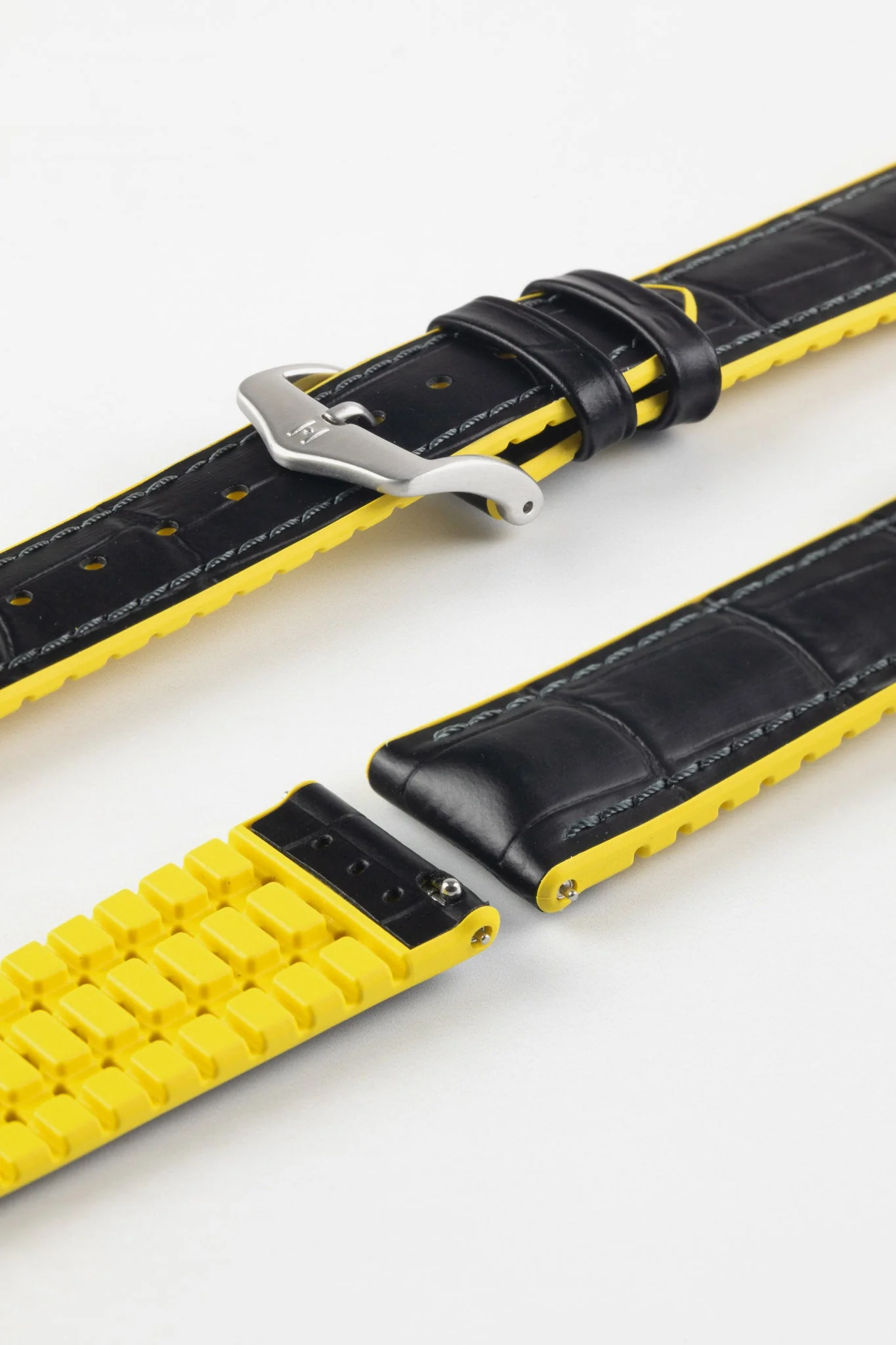 Hirsch ANDY Alligator Embossed Performance Watch Strap in BLACK / YELLOW - Image 10