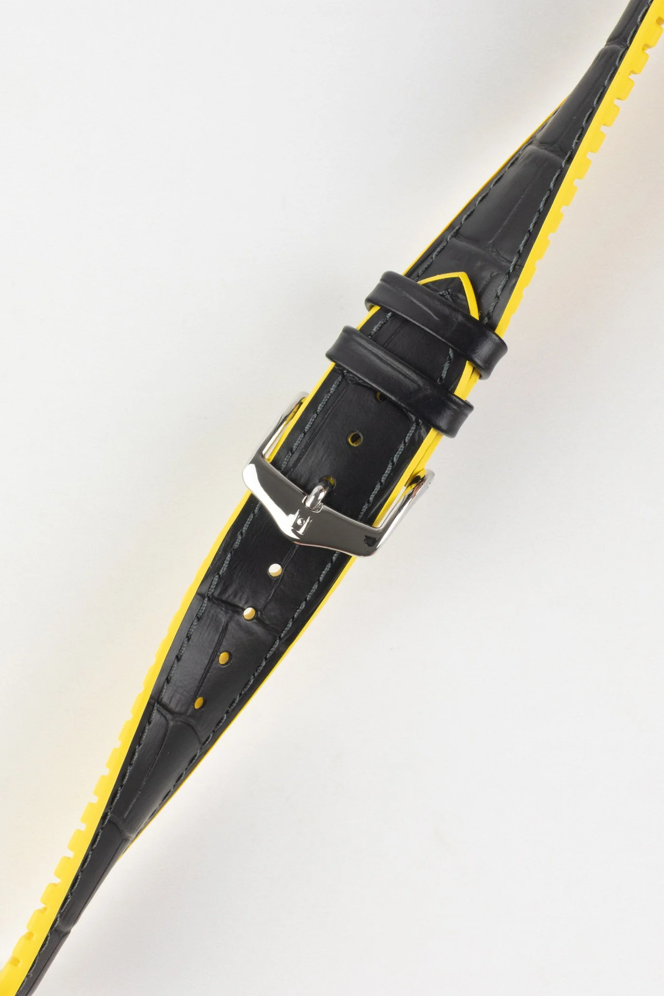 Hirsch ANDY Alligator Embossed Performance Watch Strap in BLACK / YELLOW - Image 5
