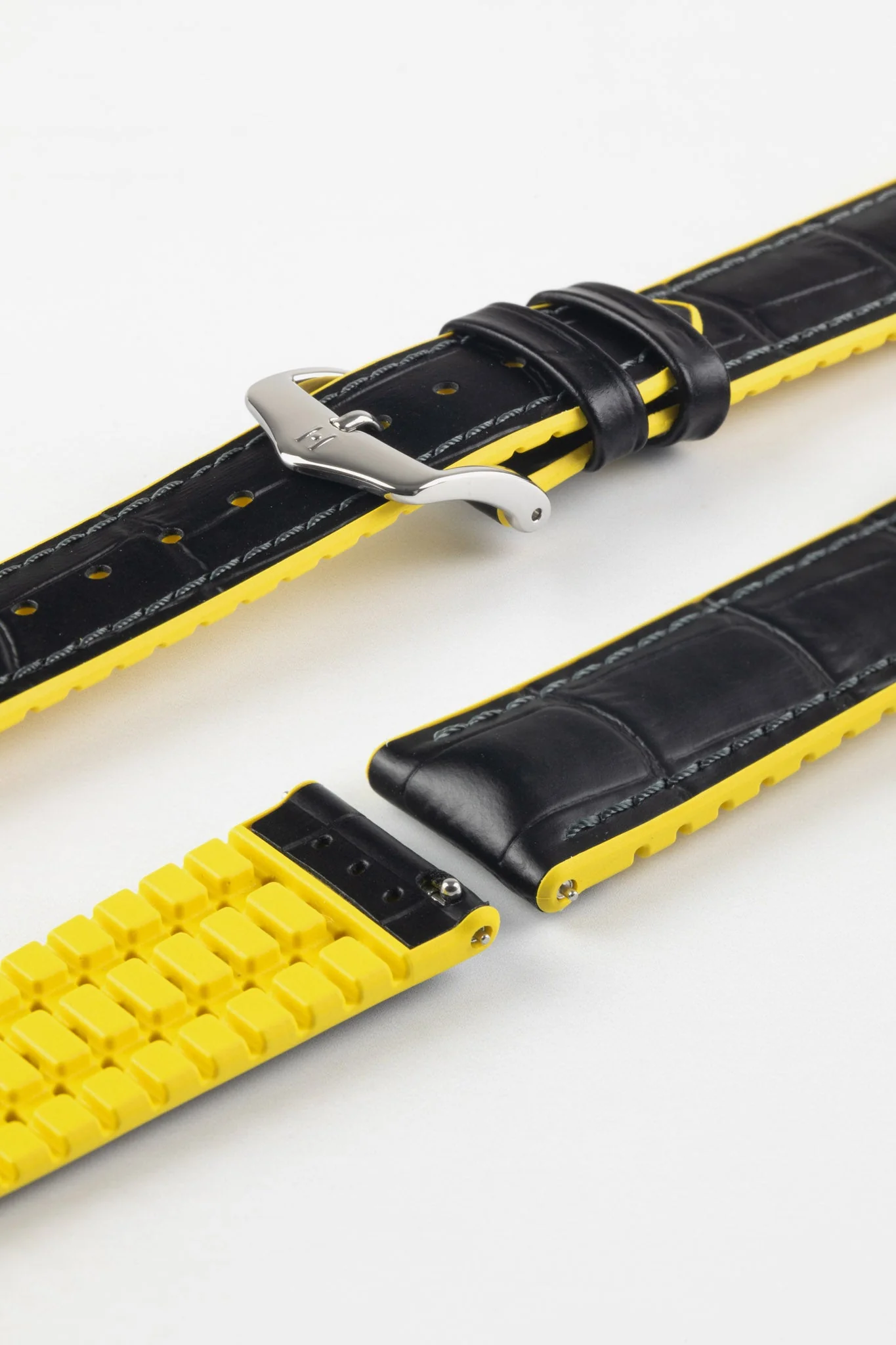 Hirsch ANDY Alligator Embossed Performance Watch Strap in BLACK / YELLOW - Image 7