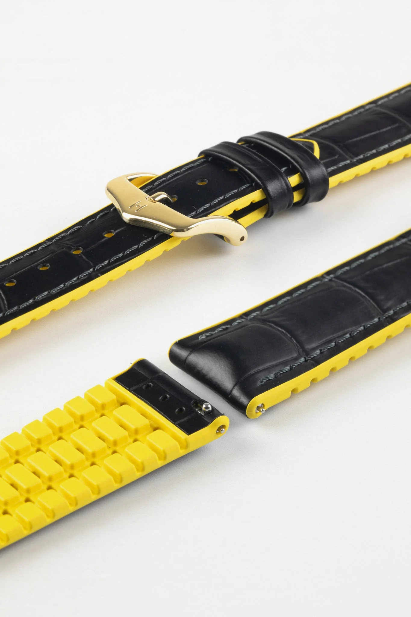 Hirsch ANDY Alligator Embossed Performance Watch Strap in BLACK / YELLOW - Image 8