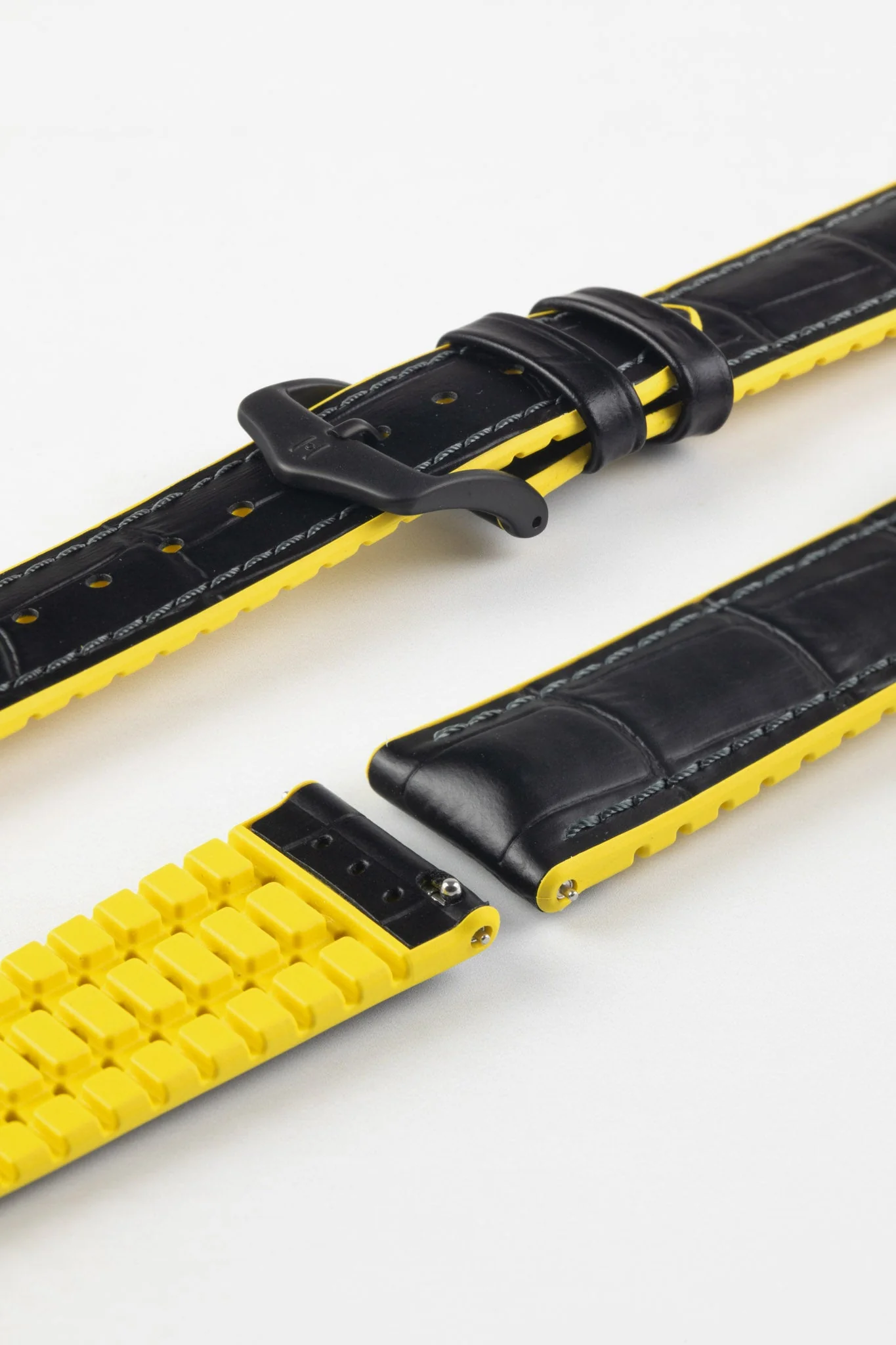 Hirsch ANDY Alligator Embossed Performance Watch Strap in BLACK / YELLOW - Image 9