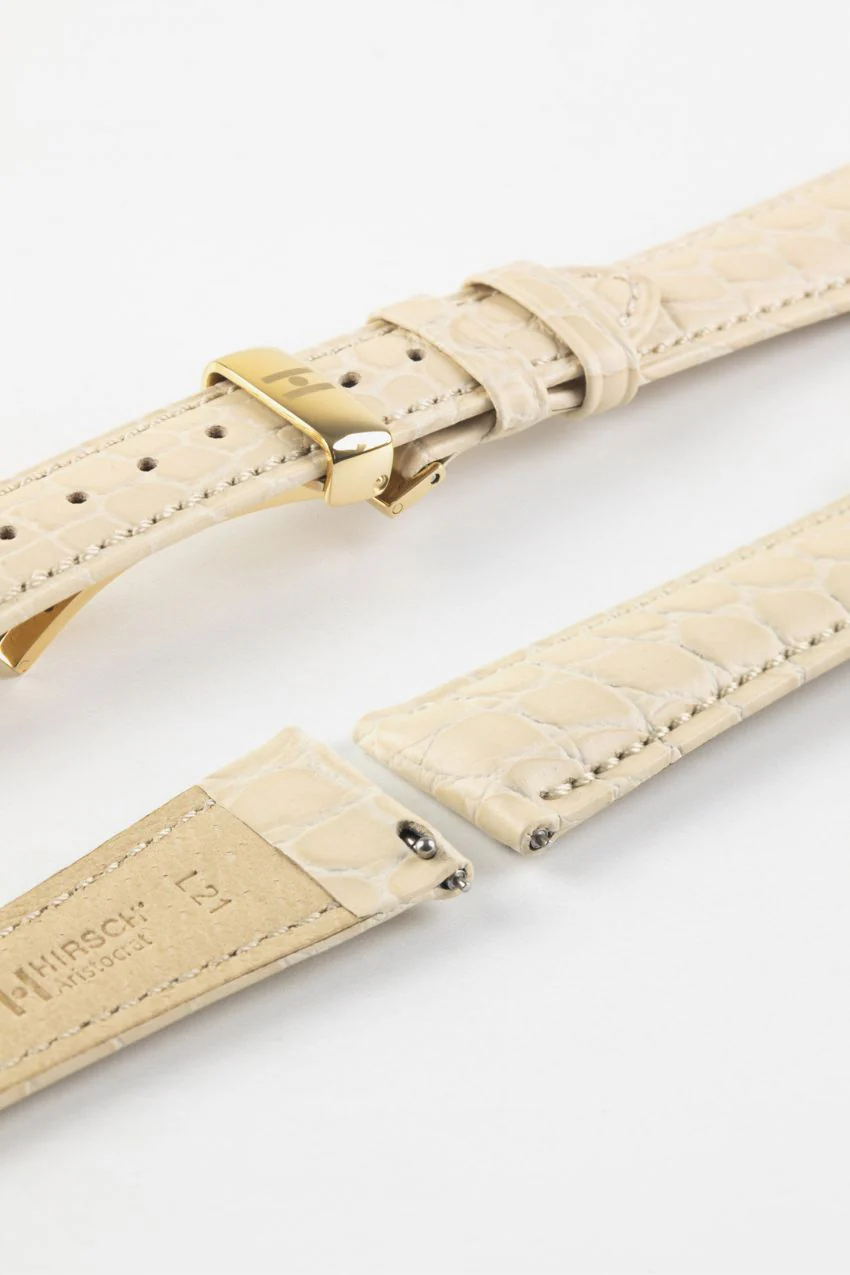 Hirsch ARISTOCRAT Croco-Embossed Leather Watch Strap in BEIGE - Image 10