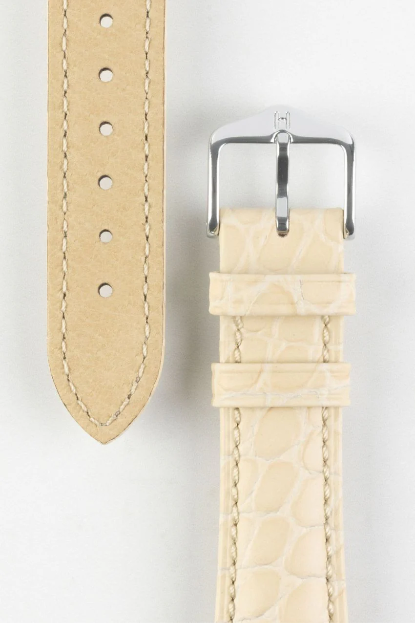 Hirsch ARISTOCRAT Croco-Embossed Leather Watch Strap in BEIGE - Image 3