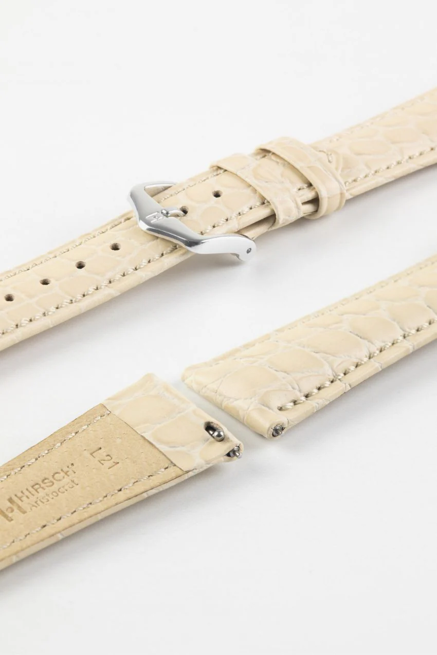 Hirsch ARISTOCRAT Croco-Embossed Leather Watch Strap in BEIGE - Image 7