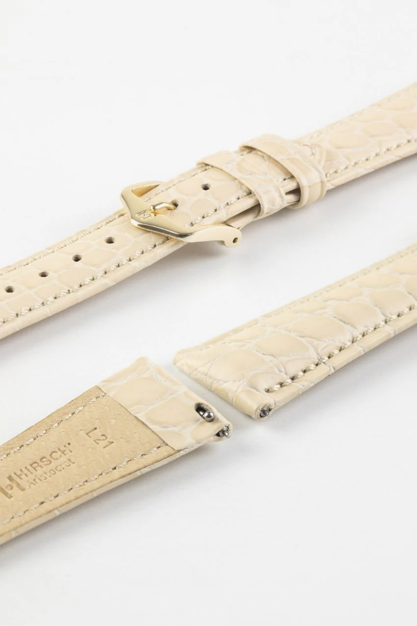 Hirsch ARISTOCRAT Croco-Embossed Leather Watch Strap in BEIGE - Image 8