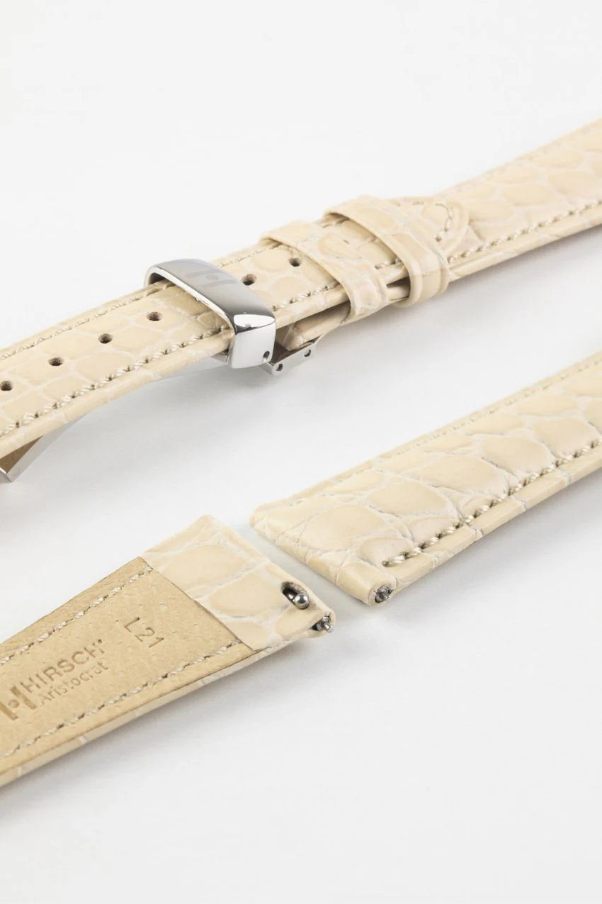 Hirsch ARISTOCRAT Croco-Embossed Leather Watch Strap in BEIGE - Image 9