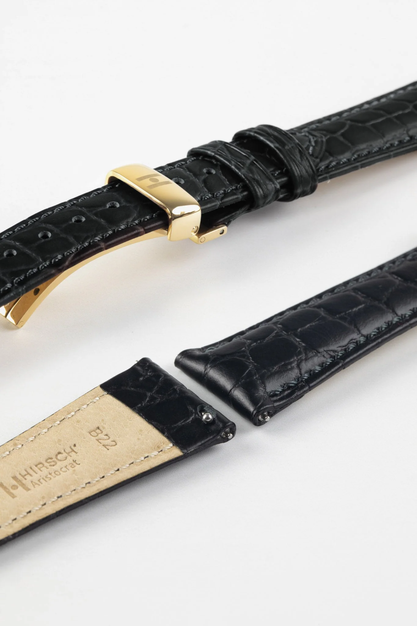 Hirsch ARISTOCRAT Croco-Embossed Leather Watch Strap in BLACK - Image 10