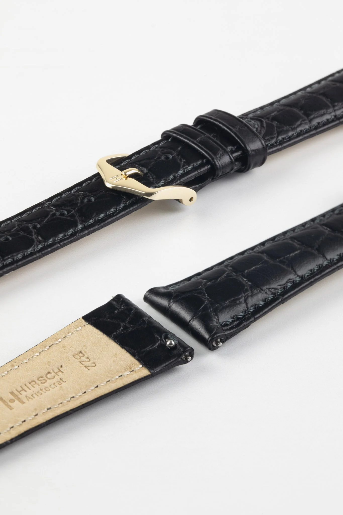Hirsch ARISTOCRAT Croco-Embossed Leather Watch Strap in BLACK - Image 8