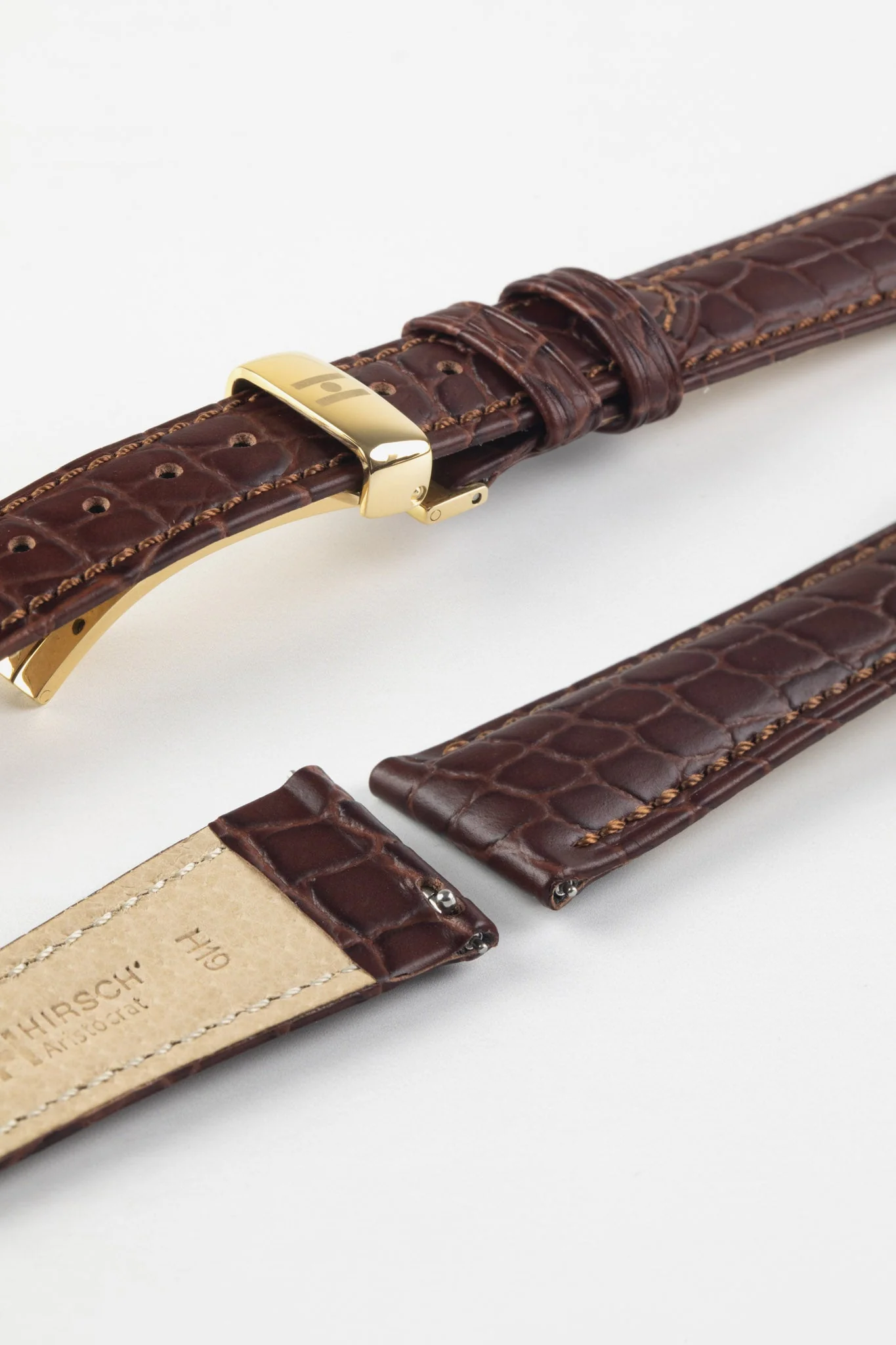Hirsch ARISTOCRAT Croco-Embossed Leather Watch Strap in BROWN - Image 10