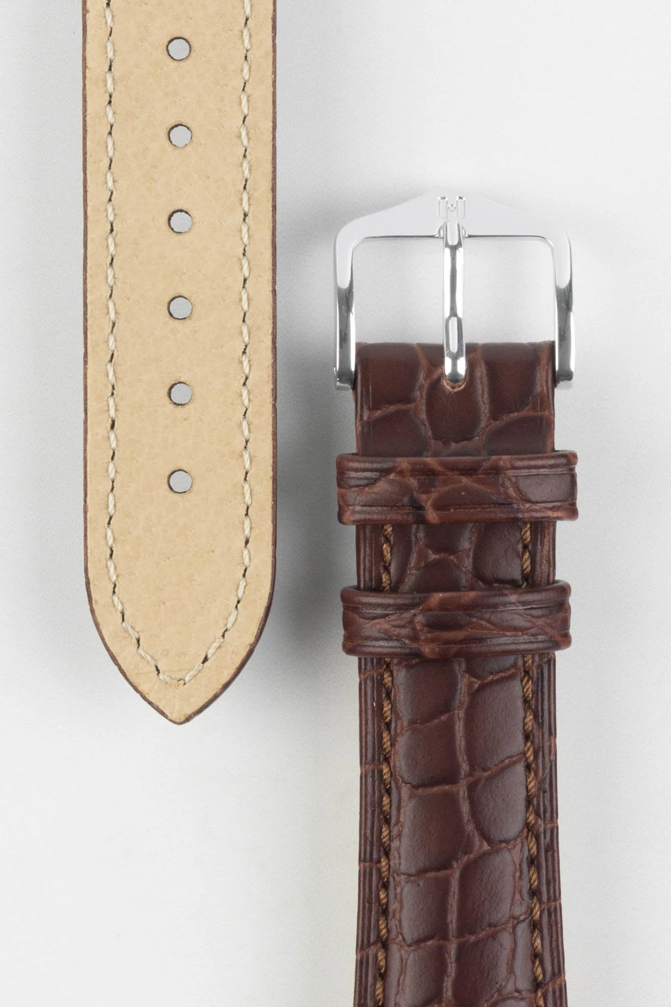 Hirsch ARISTOCRAT Croco-Embossed Leather Watch Strap in BROWN - Image 3