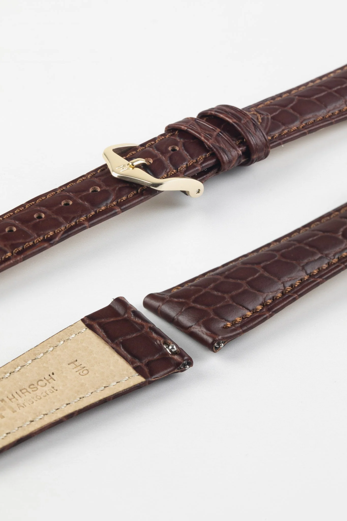 Hirsch ARISTOCRAT Croco-Embossed Leather Watch Strap in BROWN - Image 8