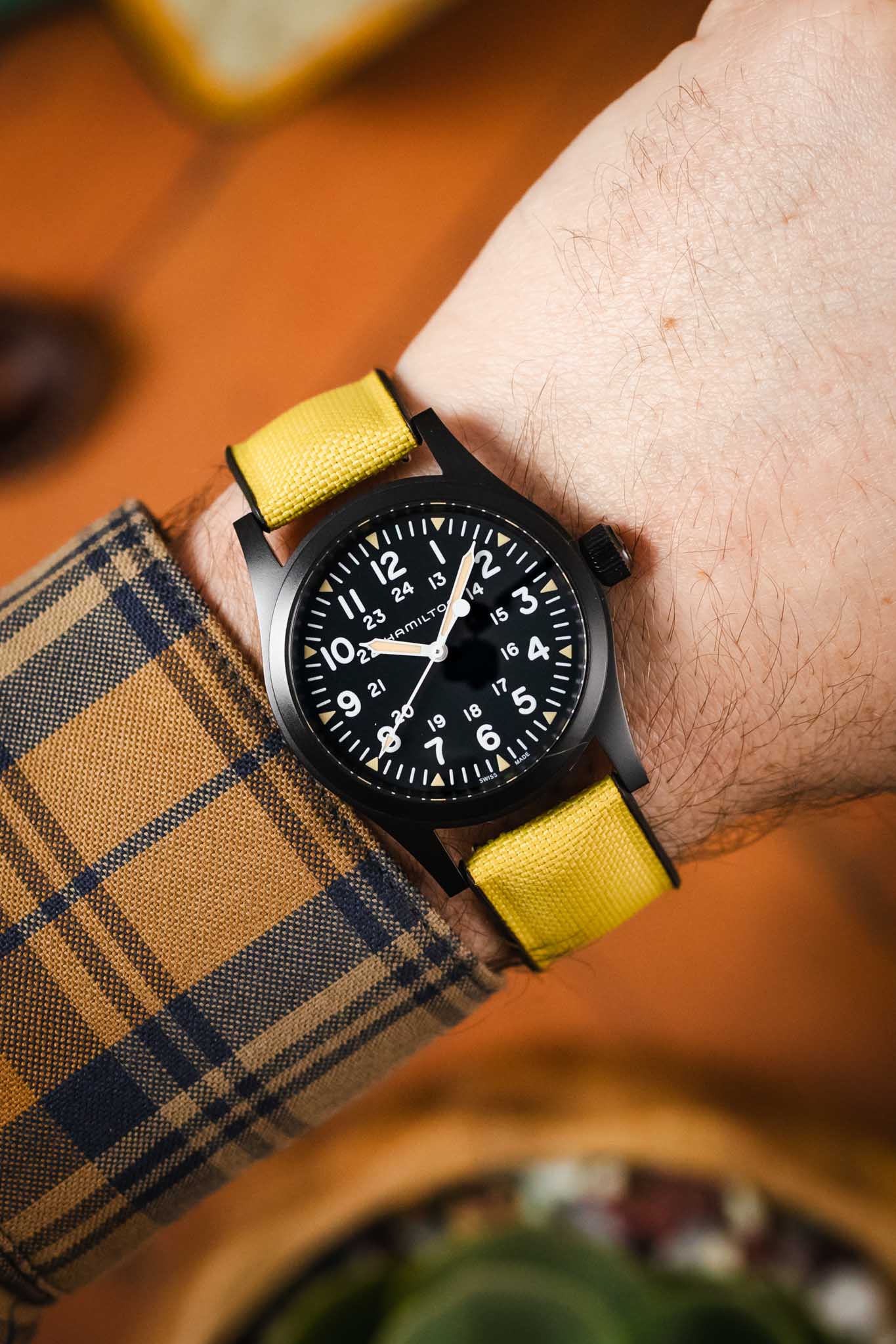 Hirsch ARNE Sailcloth Effect Performance Watch Strap - YELLOW - Image 2