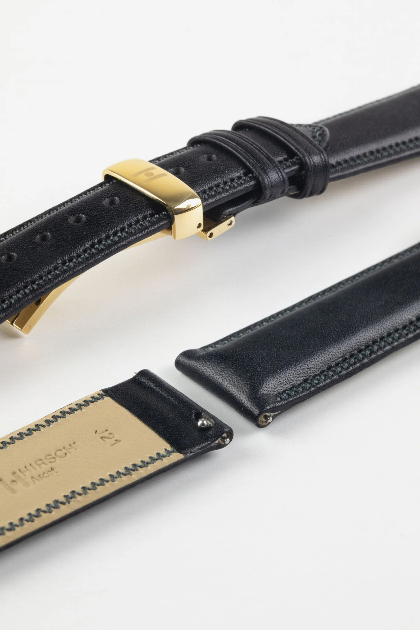 Hirsch ASCOT English Leather Watch Strap in BLACK - Image 11