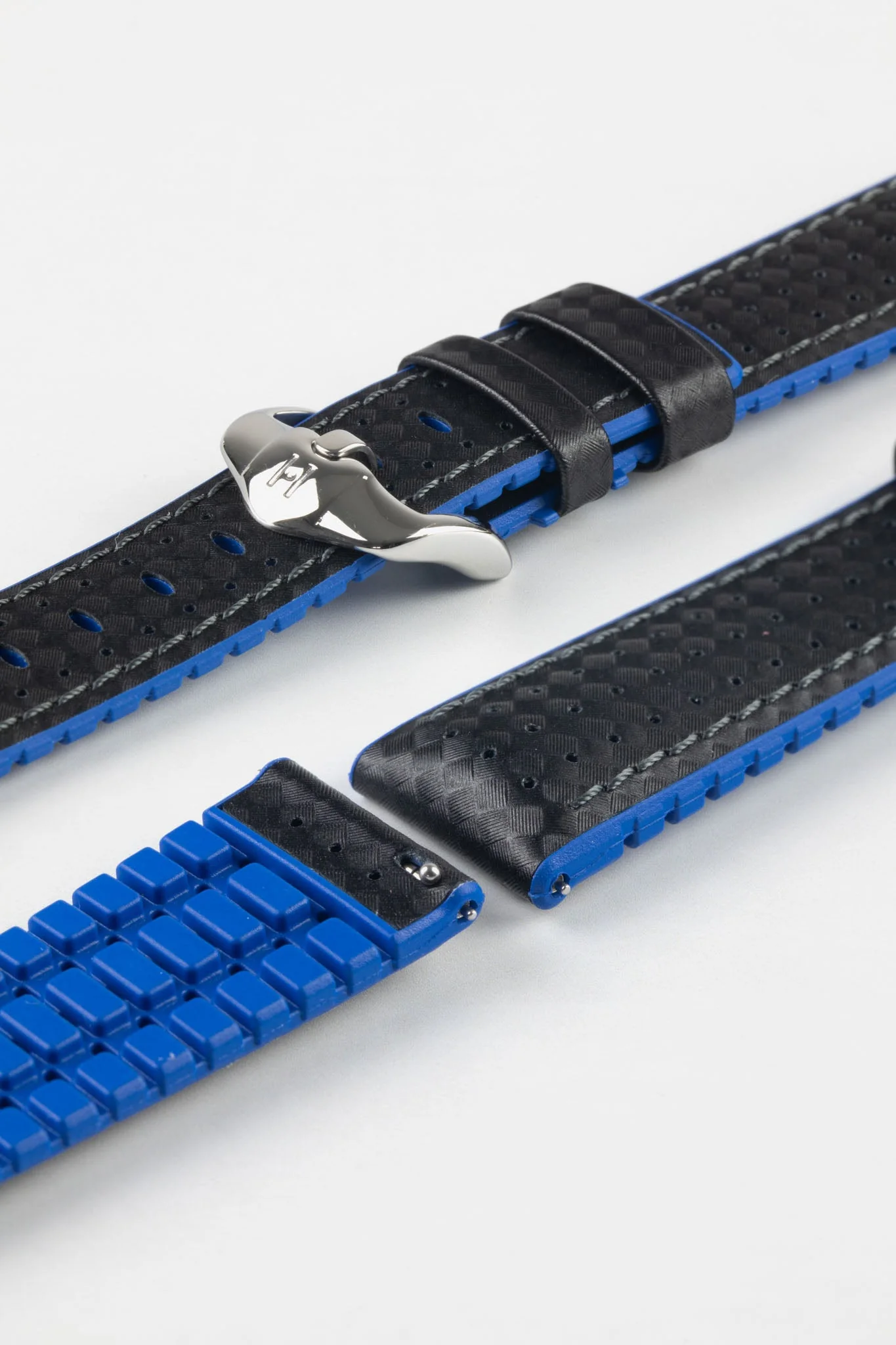 Hirsch AYRTON Carbon Embossed Performance Watch Strap in BLACK / BLUE - Image 7
