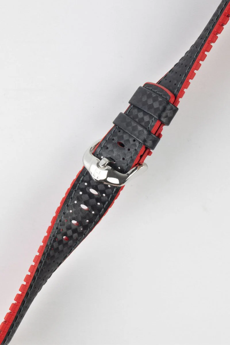 Hirsch AYRTON Carbon Embossed Performance Watch Strap in BLACK / RED - Image 5