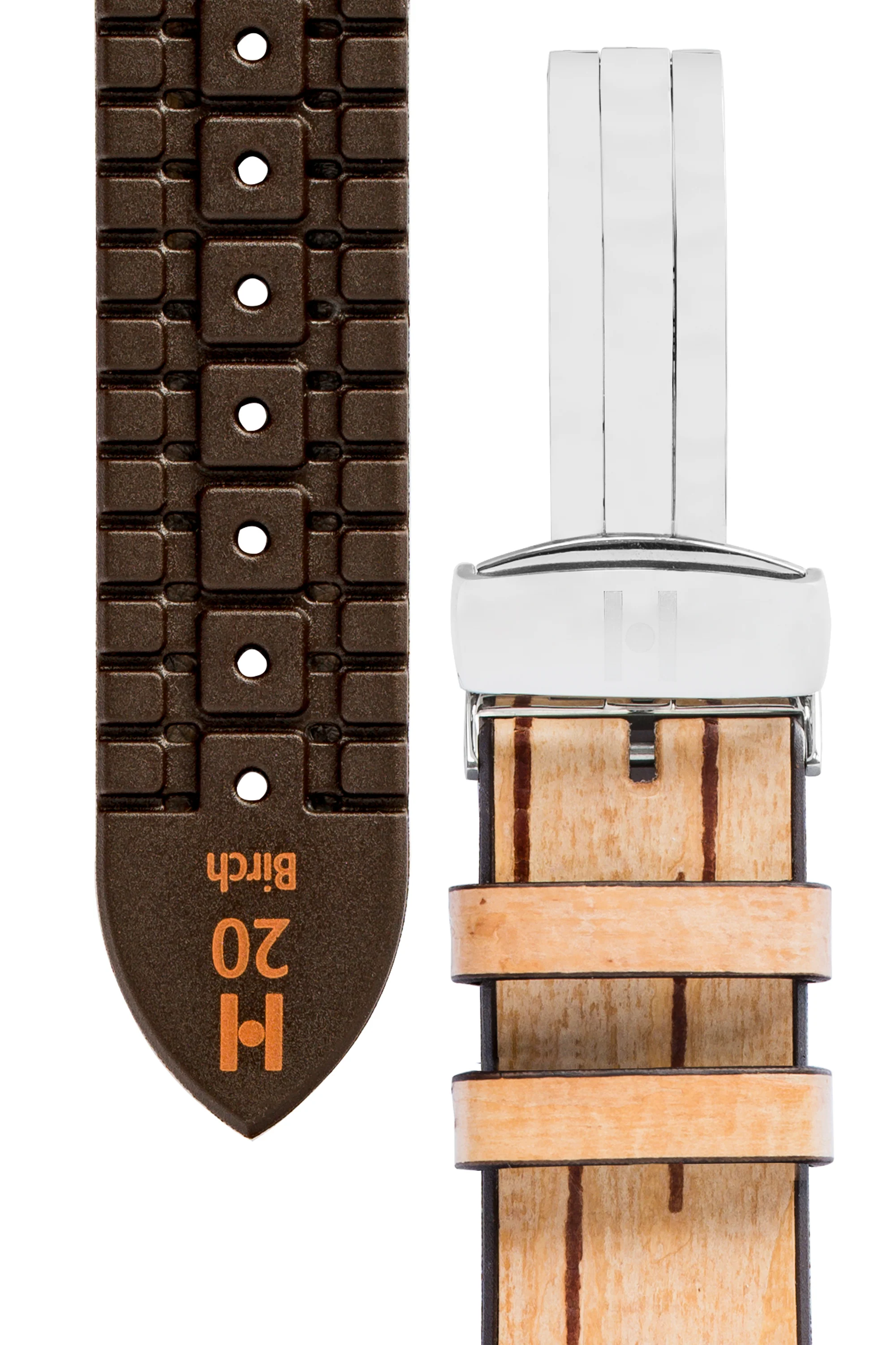 Hirsch BIRCH Tree Bark Deployment Watch Strap in BEIGE - Image 4