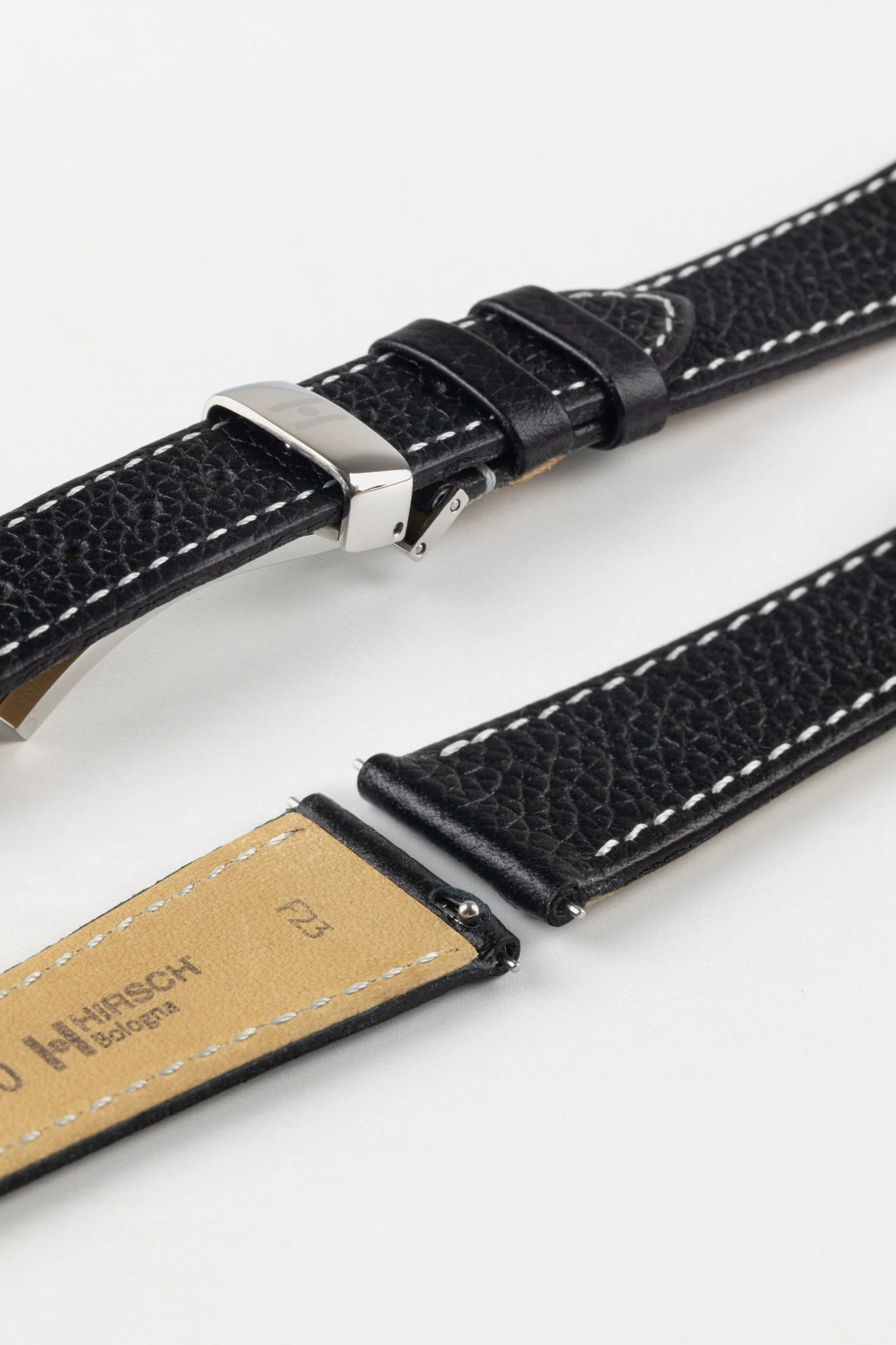 Hirsch BOLOGNA Quick-Release French-Style Textured Leather Watch Strap in BLACK - Image 10