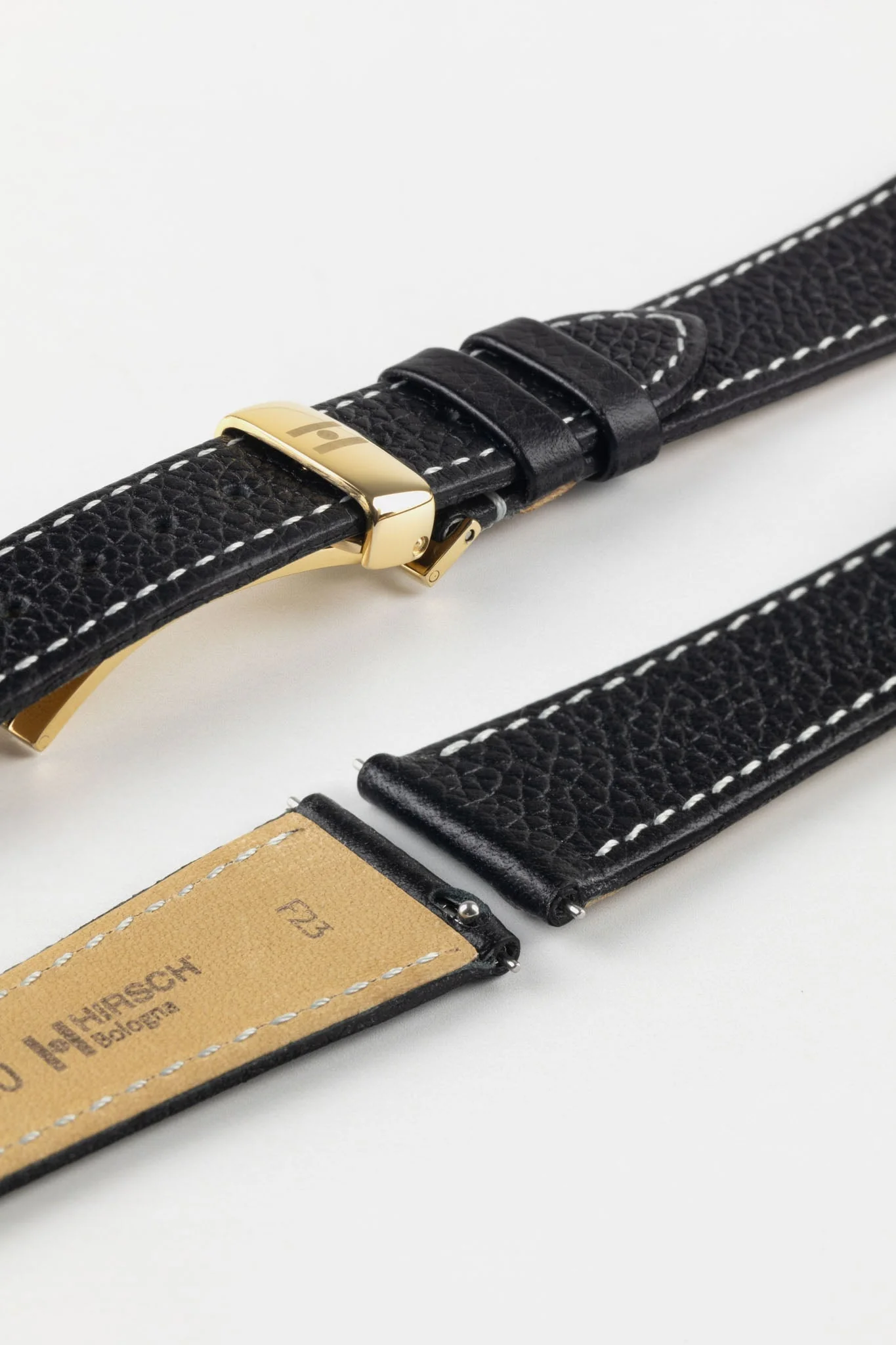 Hirsch BOLOGNA Quick-Release French-Style Textured Leather Watch Strap in BLACK - Image 11