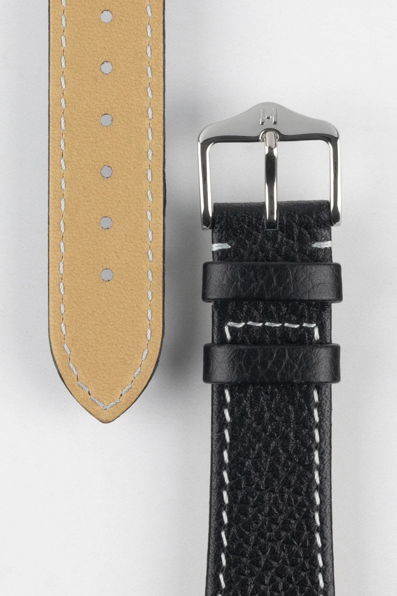 Hirsch BOLOGNA Quick-Release French-Style Textured Leather Watch Strap in BLACK - Image 3
