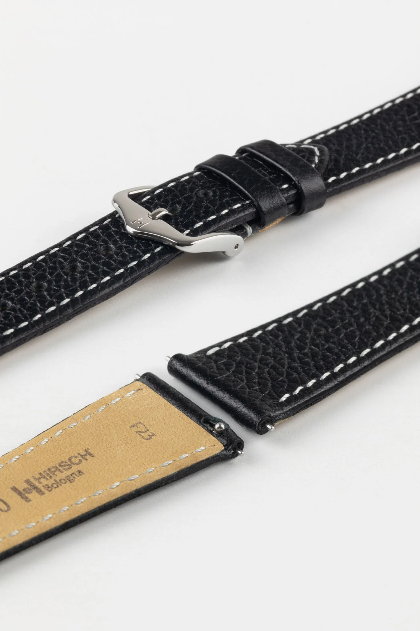 Hirsch BOLOGNA Quick-Release French-Style Textured Leather Watch Strap in BLACK - Image 7