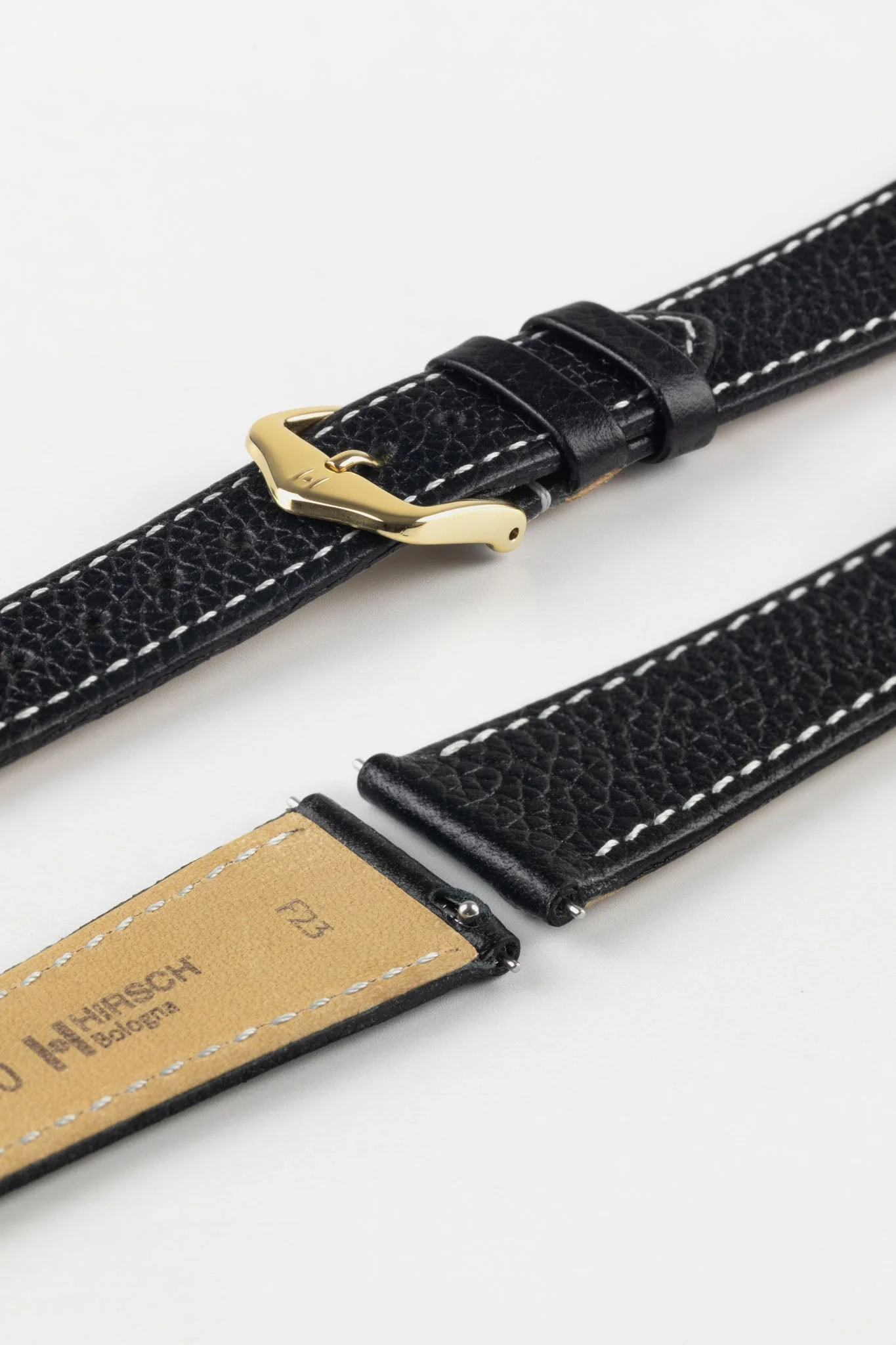 Hirsch BOLOGNA Quick-Release French-Style Textured Leather Watch Strap in BLACK - Image 8