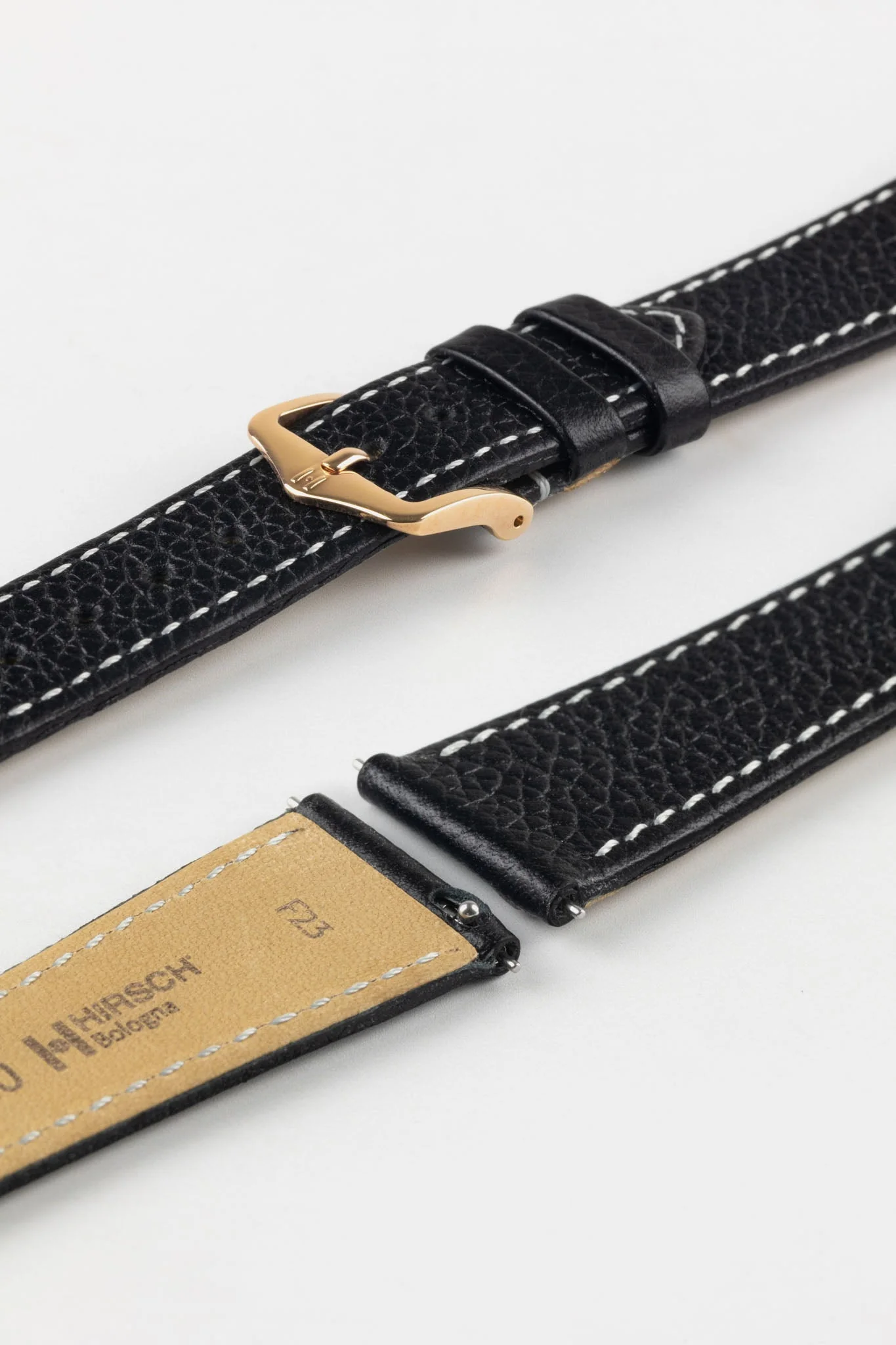 Hirsch BOLOGNA Quick-Release French-Style Textured Leather Watch Strap in BLACK - Image 9