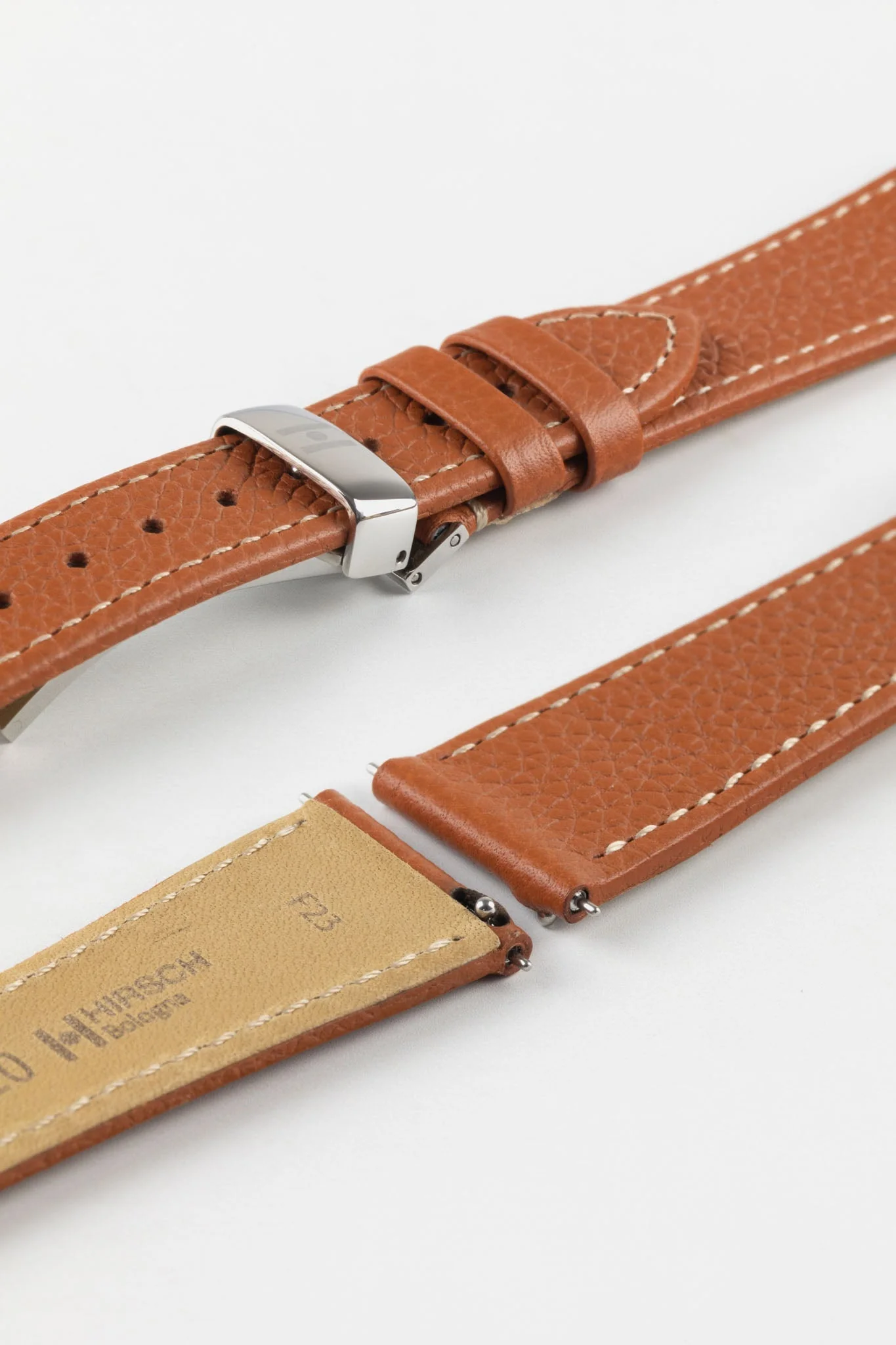 Hirsch BOLOGNA Quick-Release French-Style Textured Leather Watch Strap in GOLD BROWN - Image 10