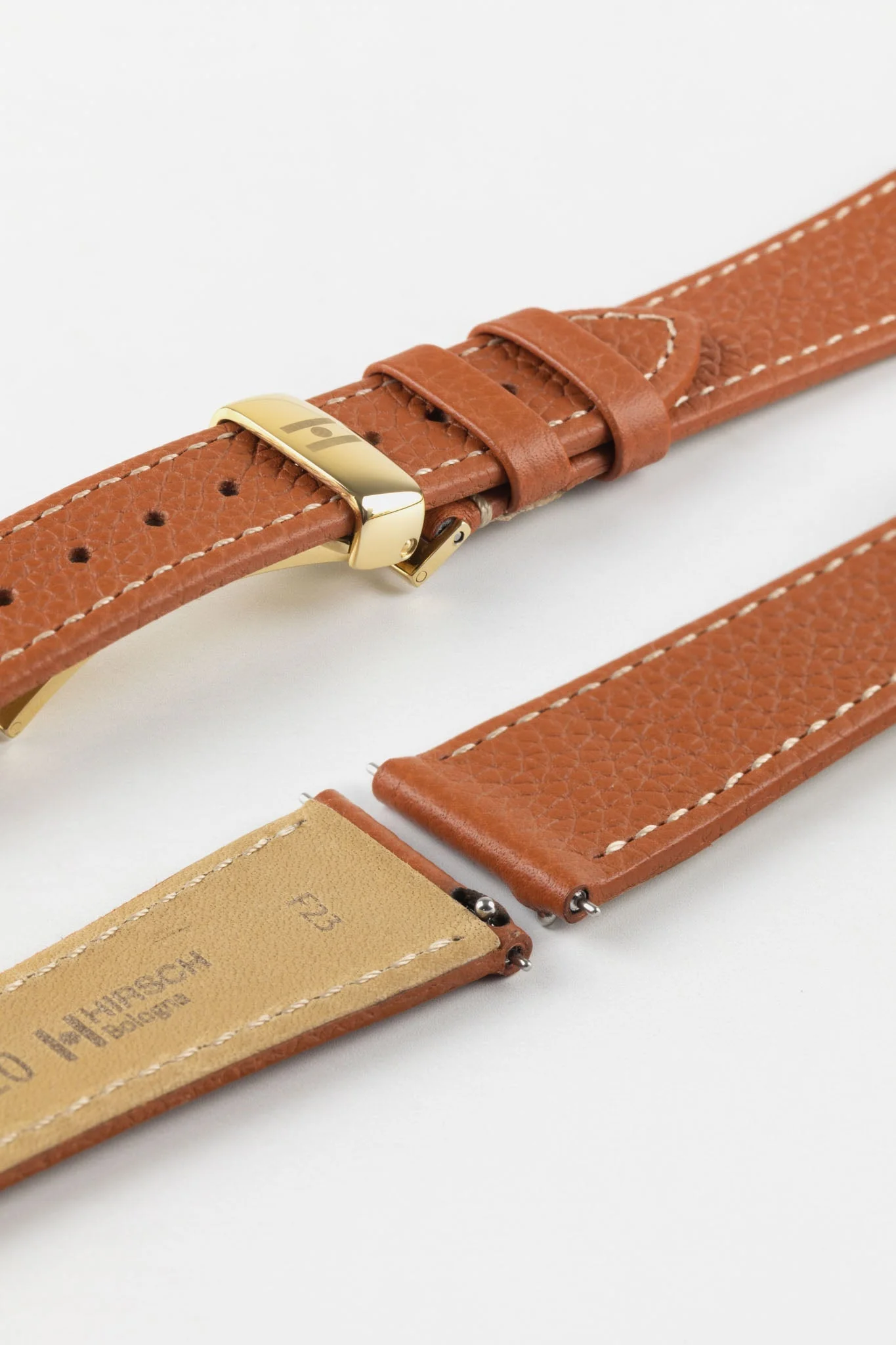 Hirsch BOLOGNA Quick-Release French-Style Textured Leather Watch Strap in GOLD BROWN - Image 11