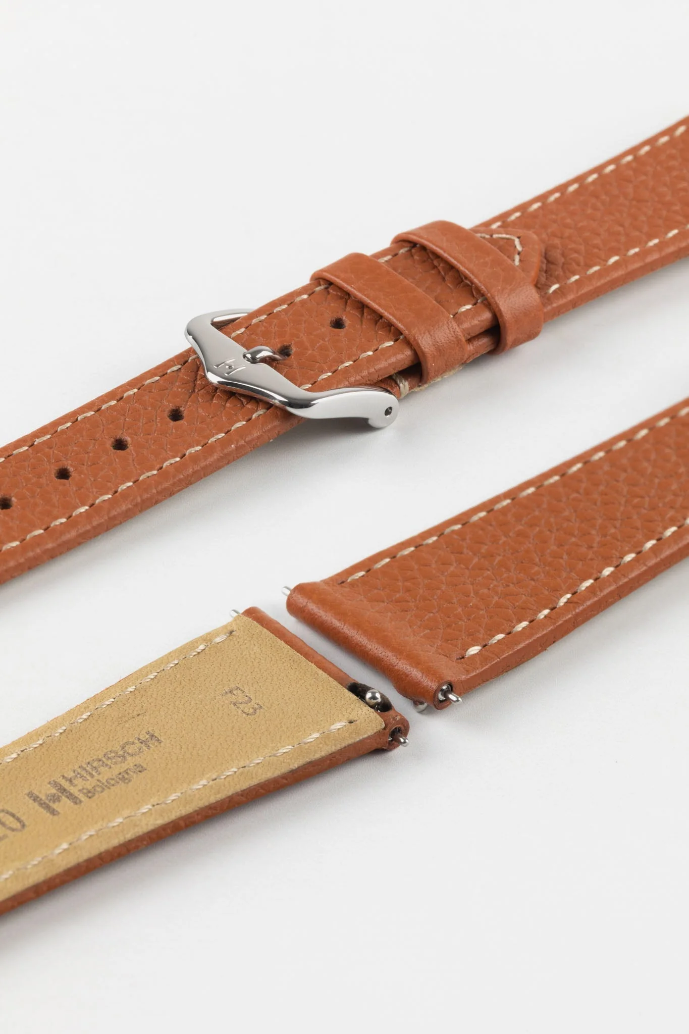 Hirsch BOLOGNA Quick-Release French-Style Textured Leather Watch Strap in GOLD BROWN - Image 7