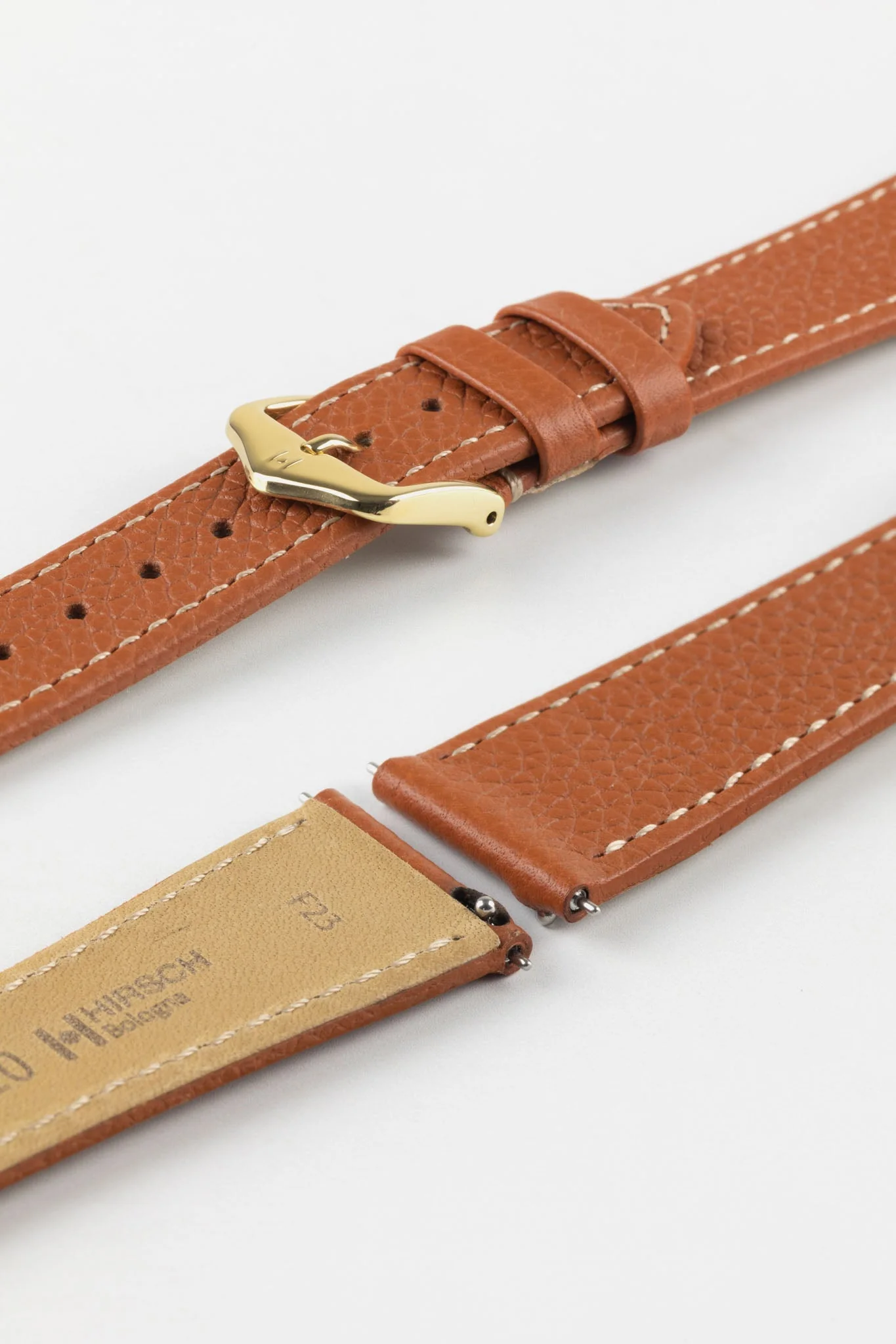 Hirsch BOLOGNA Quick-Release French-Style Textured Leather Watch Strap in GOLD BROWN - Image 8