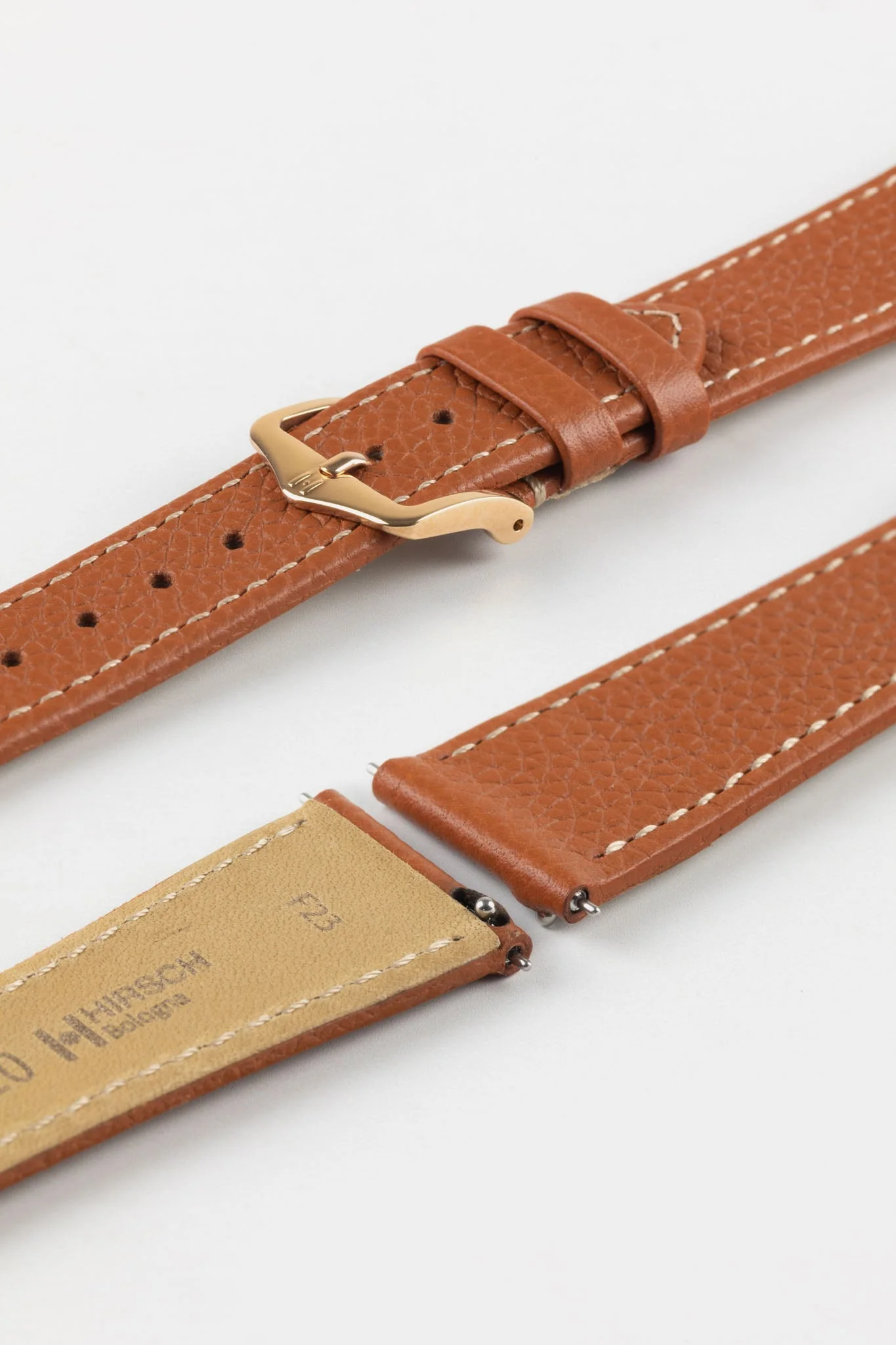 Hirsch BOLOGNA Quick-Release French-Style Textured Leather Watch Strap in GOLD BROWN - Image 9