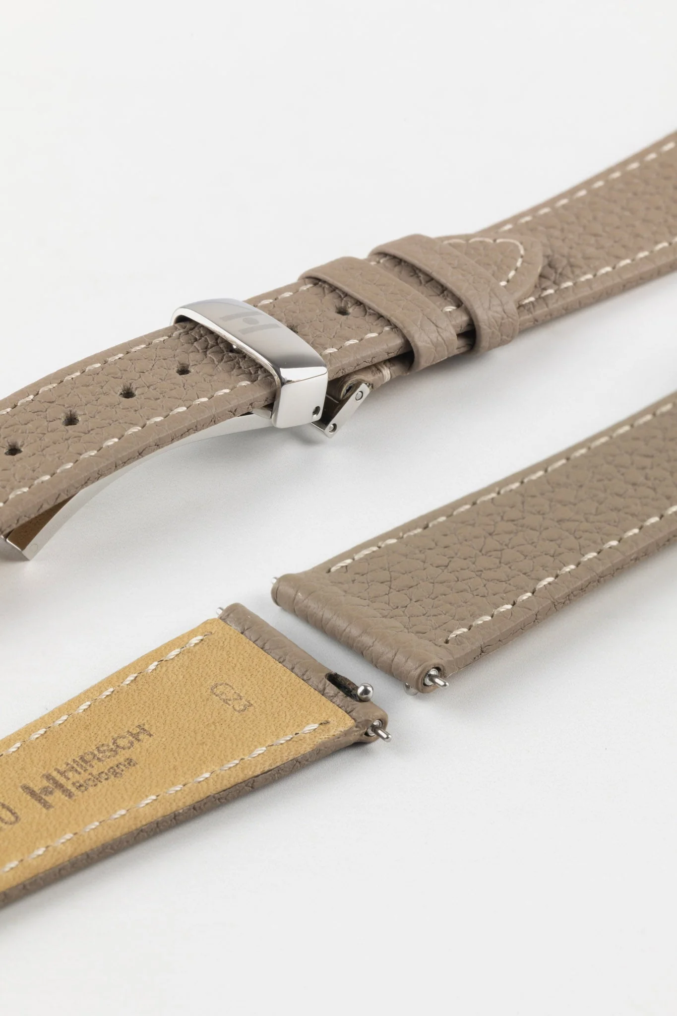 Hirsch BOLOGNA Quick-Release French-Style Textured Leather Watch Strap in TAUPE - Image 10
