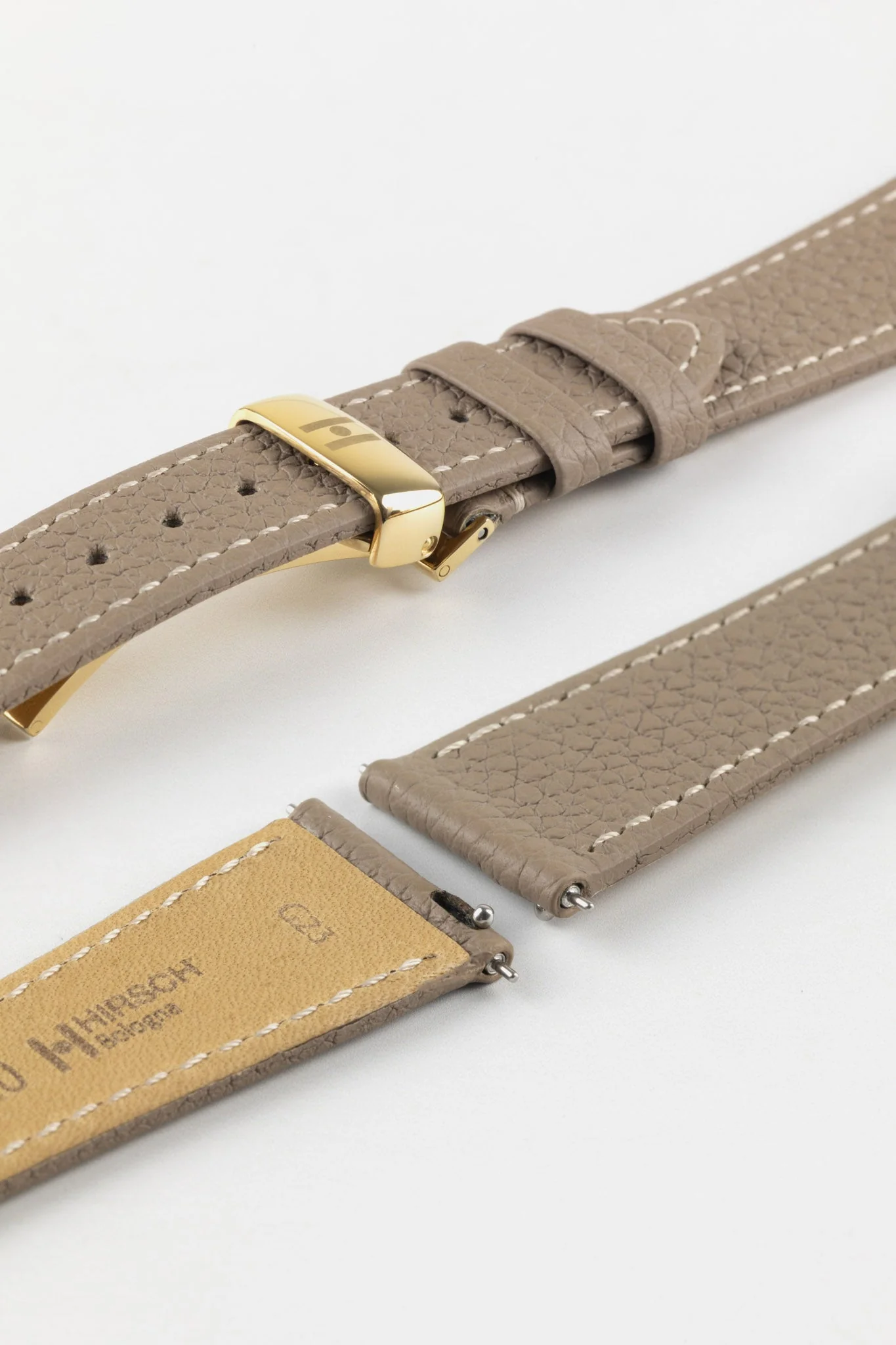 Hirsch BOLOGNA Quick-Release French-Style Textured Leather Watch Strap in TAUPE - Image 11
