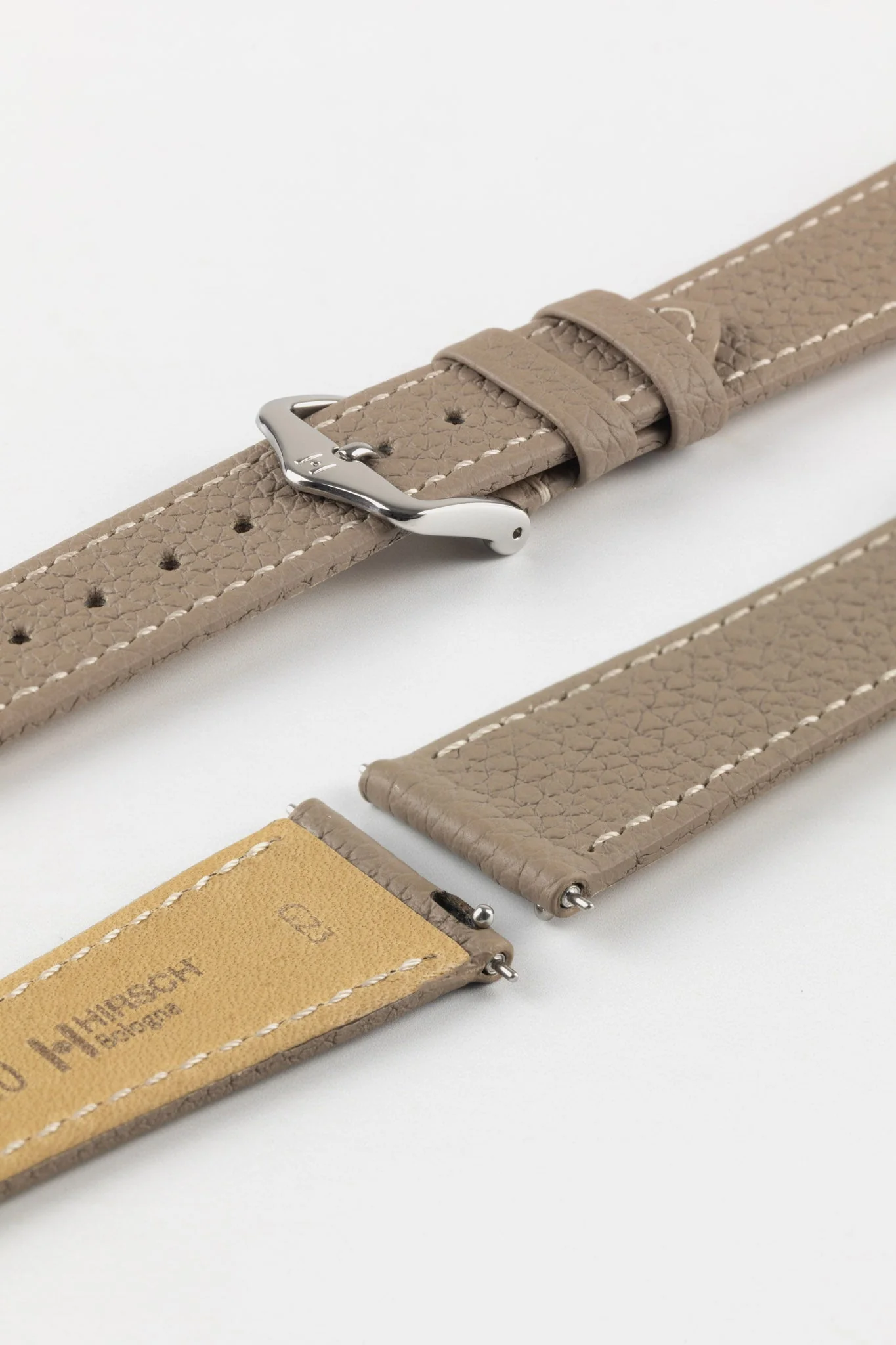 Hirsch BOLOGNA Quick-Release French-Style Textured Leather Watch Strap in TAUPE - Image 7