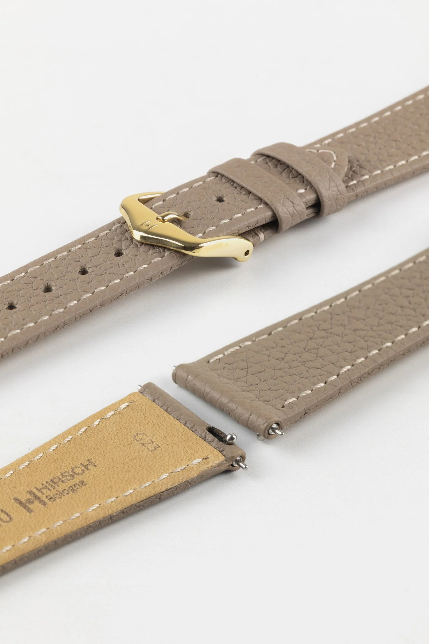Hirsch BOLOGNA Quick-Release French-Style Textured Leather Watch Strap in TAUPE - Image 8