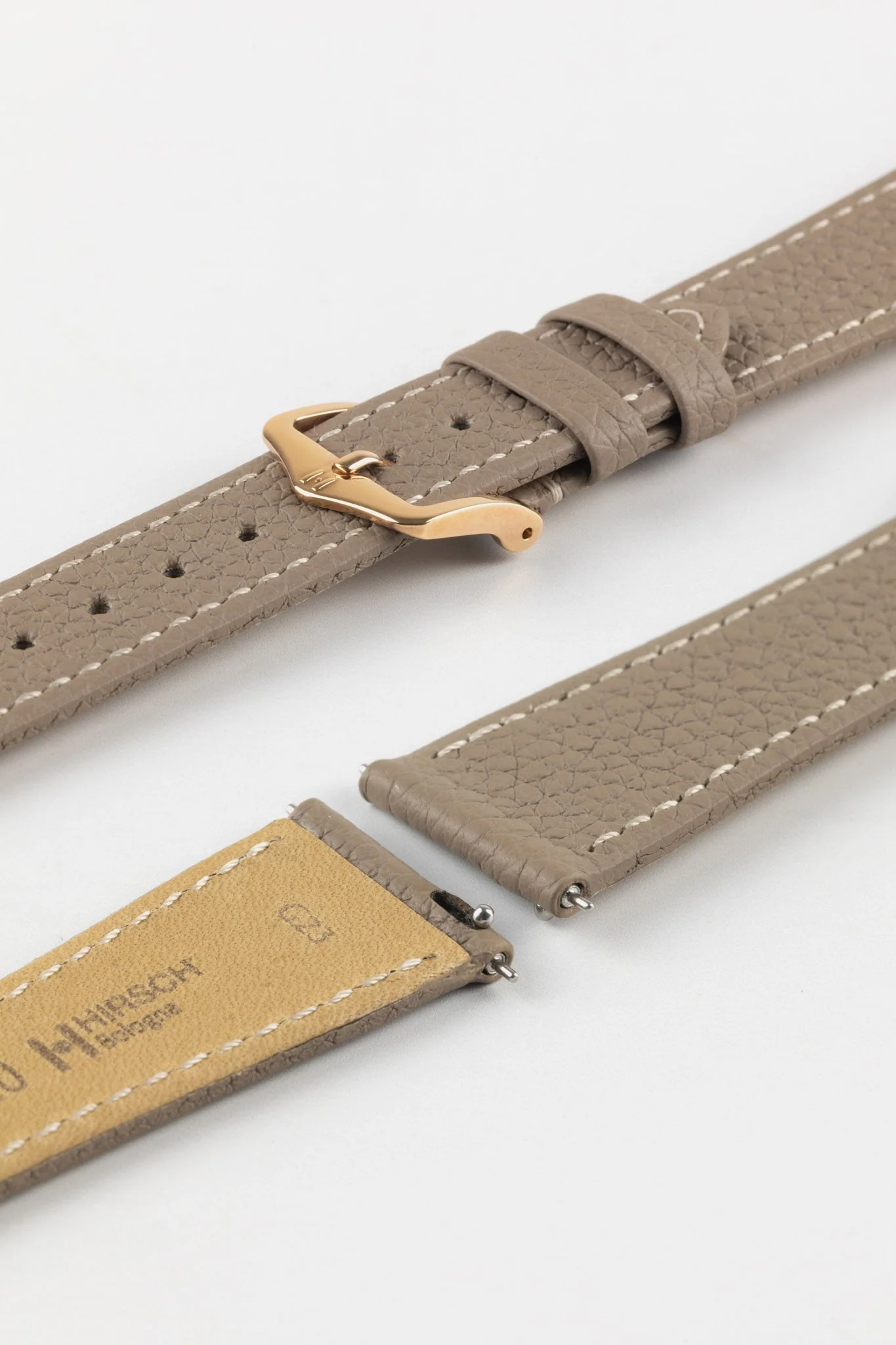 Hirsch BOLOGNA Quick-Release French-Style Textured Leather Watch Strap in TAUPE - Image 9