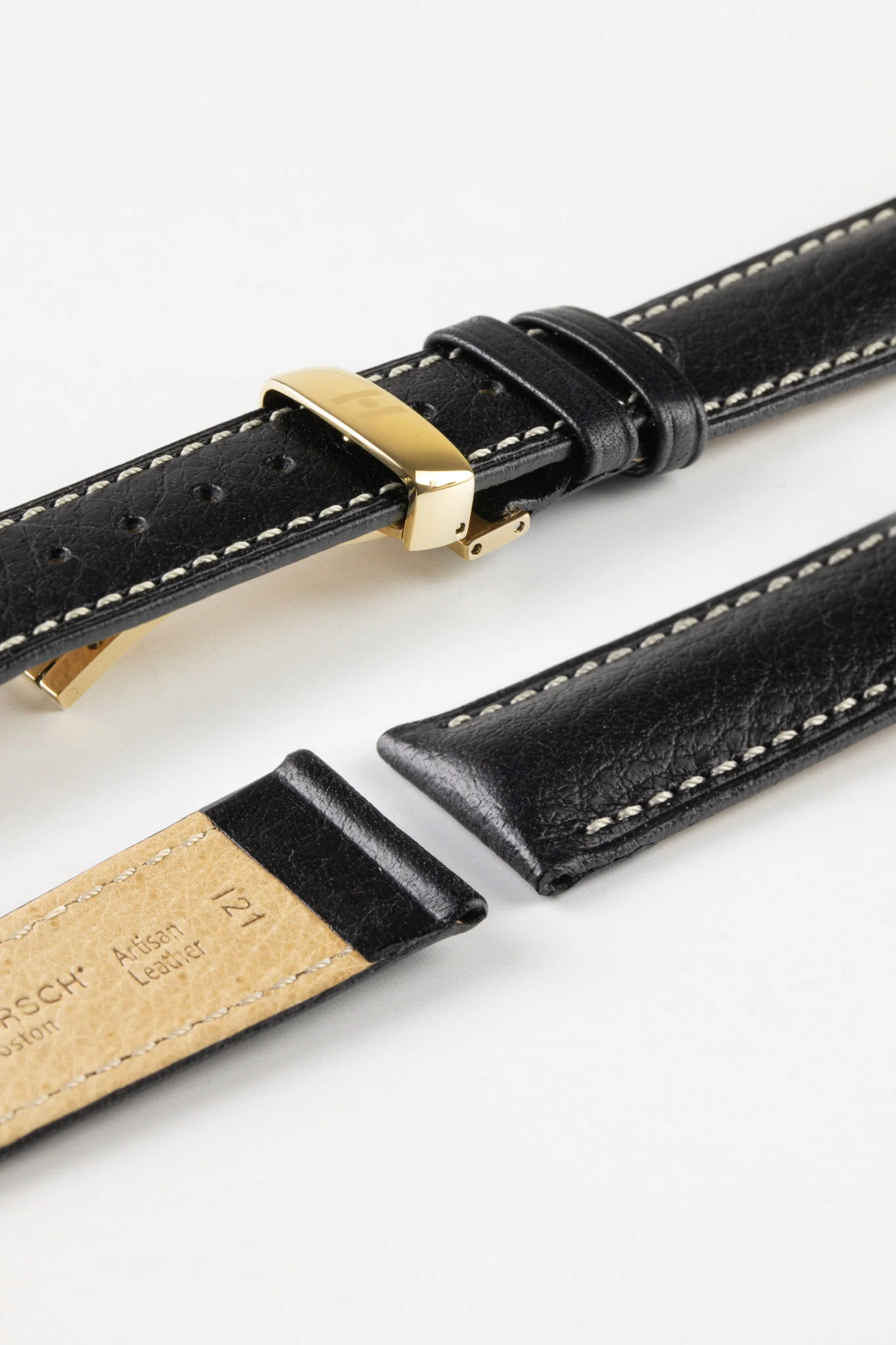Hirsch BOSTON NQR Buffalo Calfskin Leather Watch Strap in BLACK - Image 10